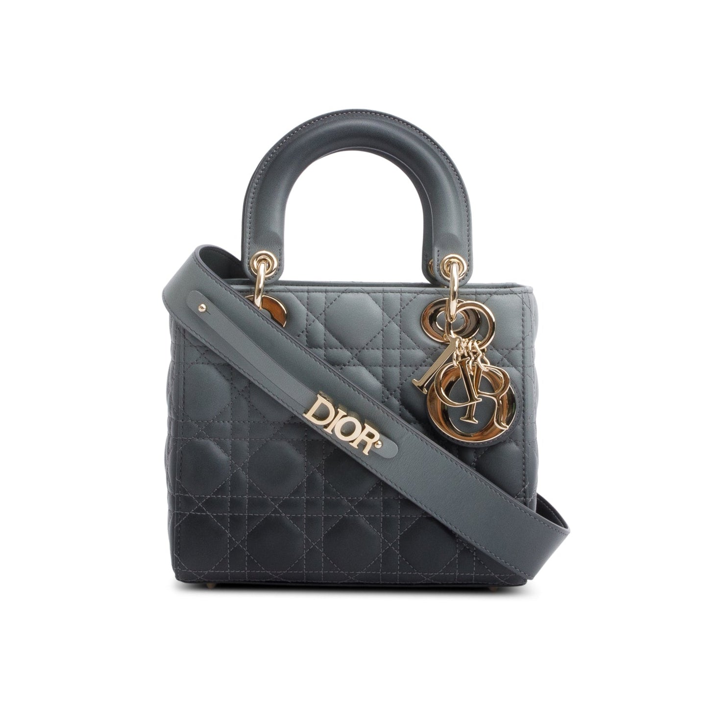 Christian Dior Grey Gradient Cannage Lambskin Leather Small Lady Dior My ABCDior Bag