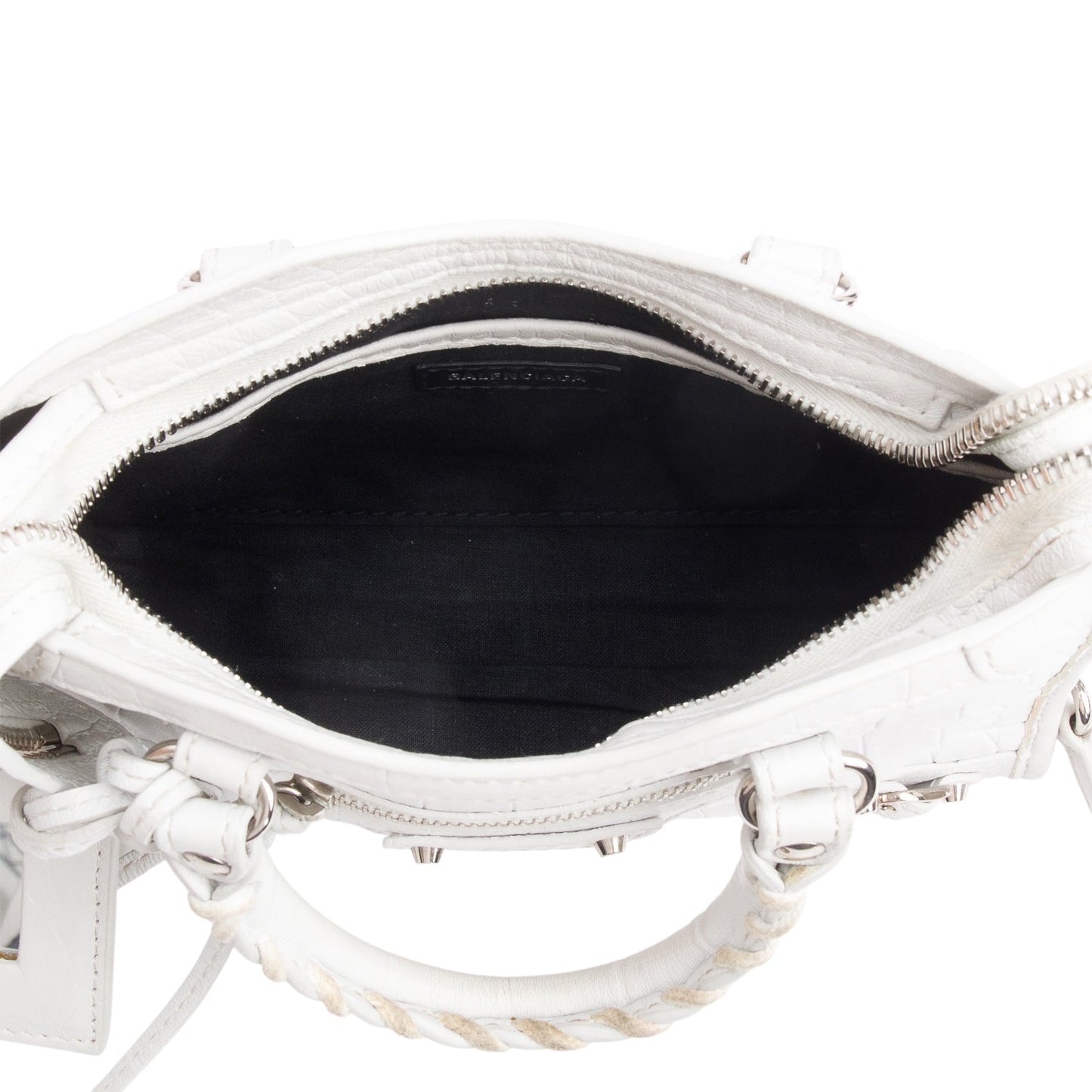 Balenciaga White Croc-Embossed Classic Nano City Bag