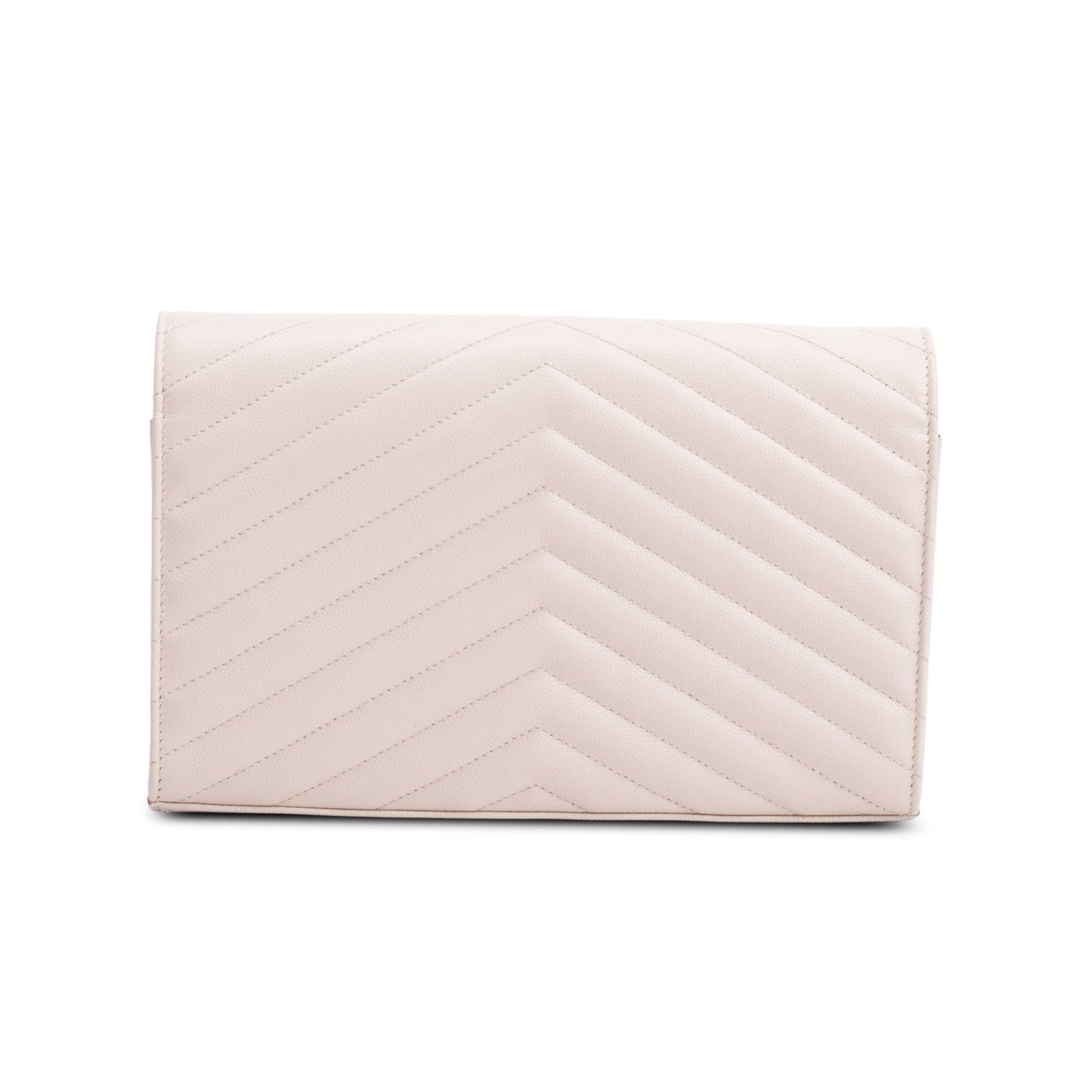 Saint Laurent Neutral Grain De Poudre Leather Classic Cassandre Envelope Chain Wallet