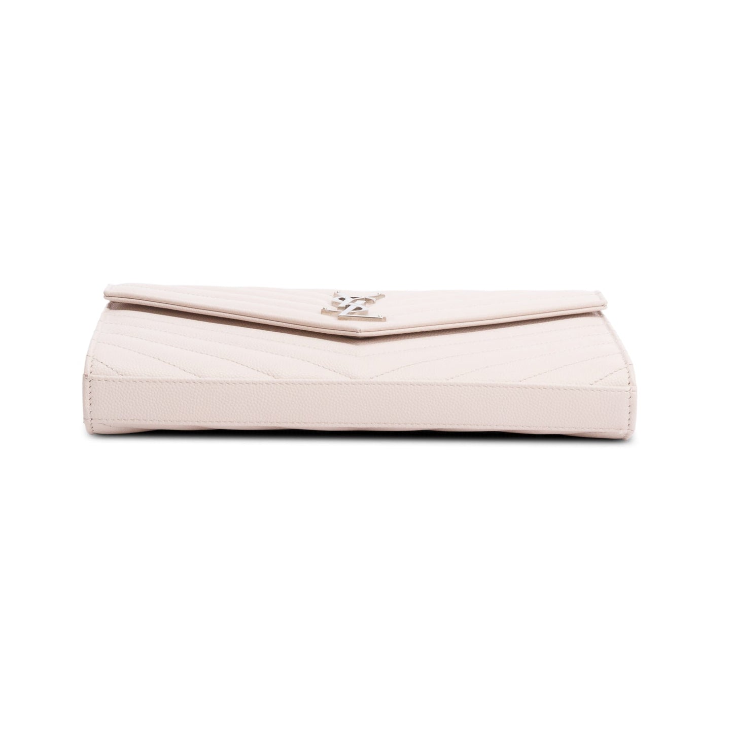 Saint Laurent Neutral Grain De Poudre Leather Classic Cassandre Envelope Chain Wallet