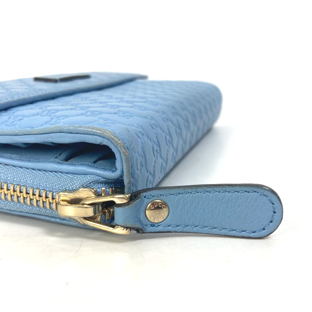GUCCI Long Wallet Purse 449364 leather Light blue Micro Guccisima Women
