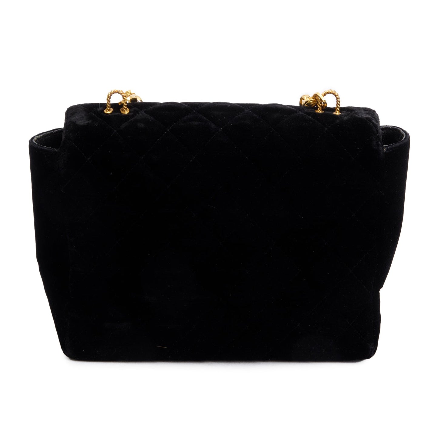 Chanel Vintage Black Quilted Velvet Small Square Single Flap Bag