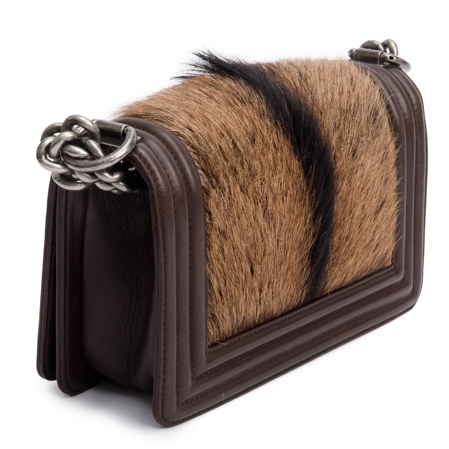 Chanel Brown Lambskin Leather Ponyhair Small Boy Bag