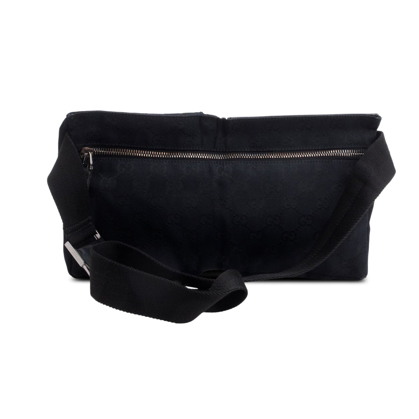 Gucci Black GG Canvas Leather Trim Double Pocket Belt Bag