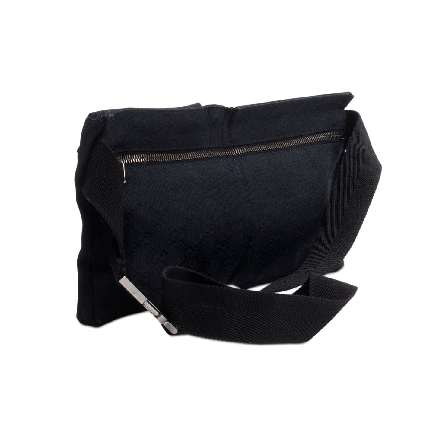 Gucci Black GG Canvas Leather Trim Double Pocket Belt Bag