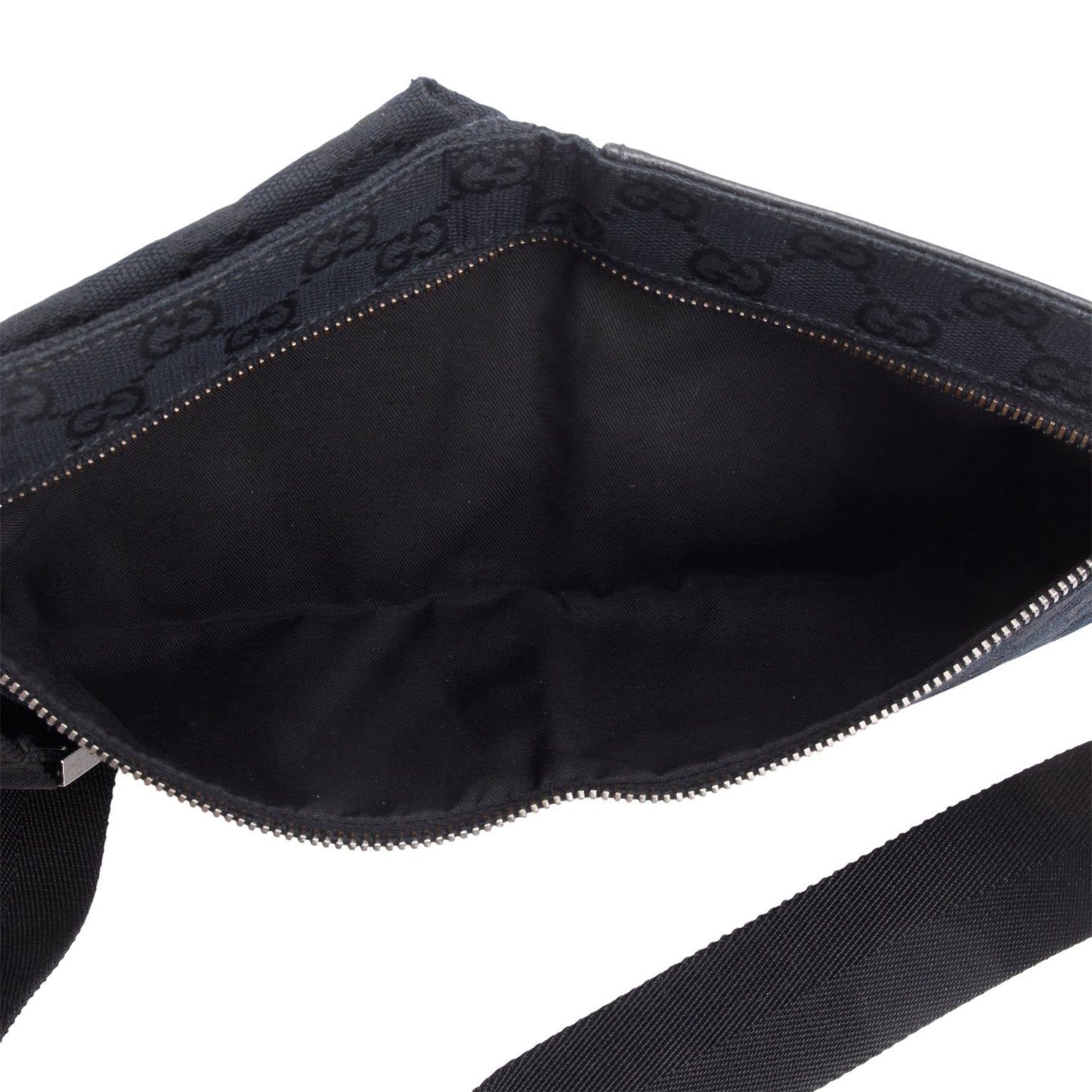 Gucci Black GG Canvas Leather Trim Double Pocket Belt Bag