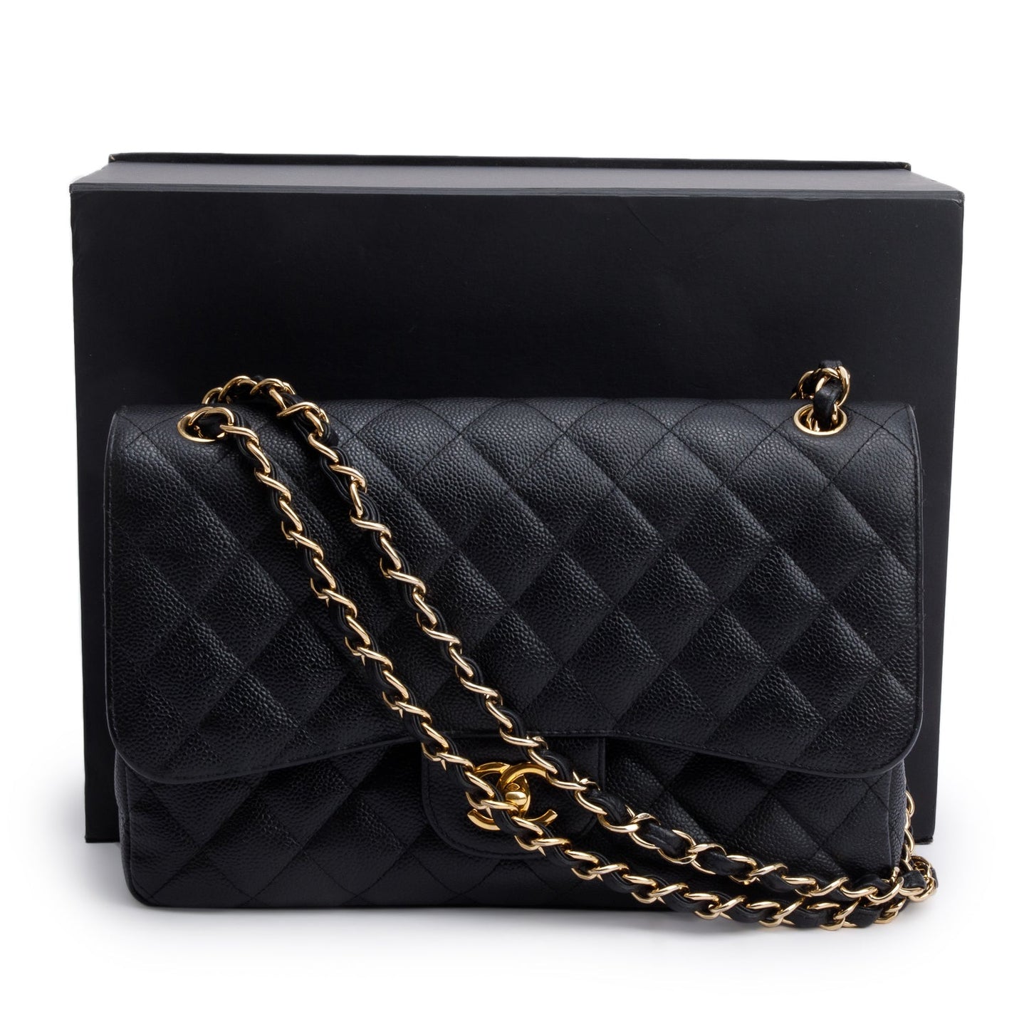 Chanel Black Quilted Caviar Leather Classic Jumbo Double Flap Bag