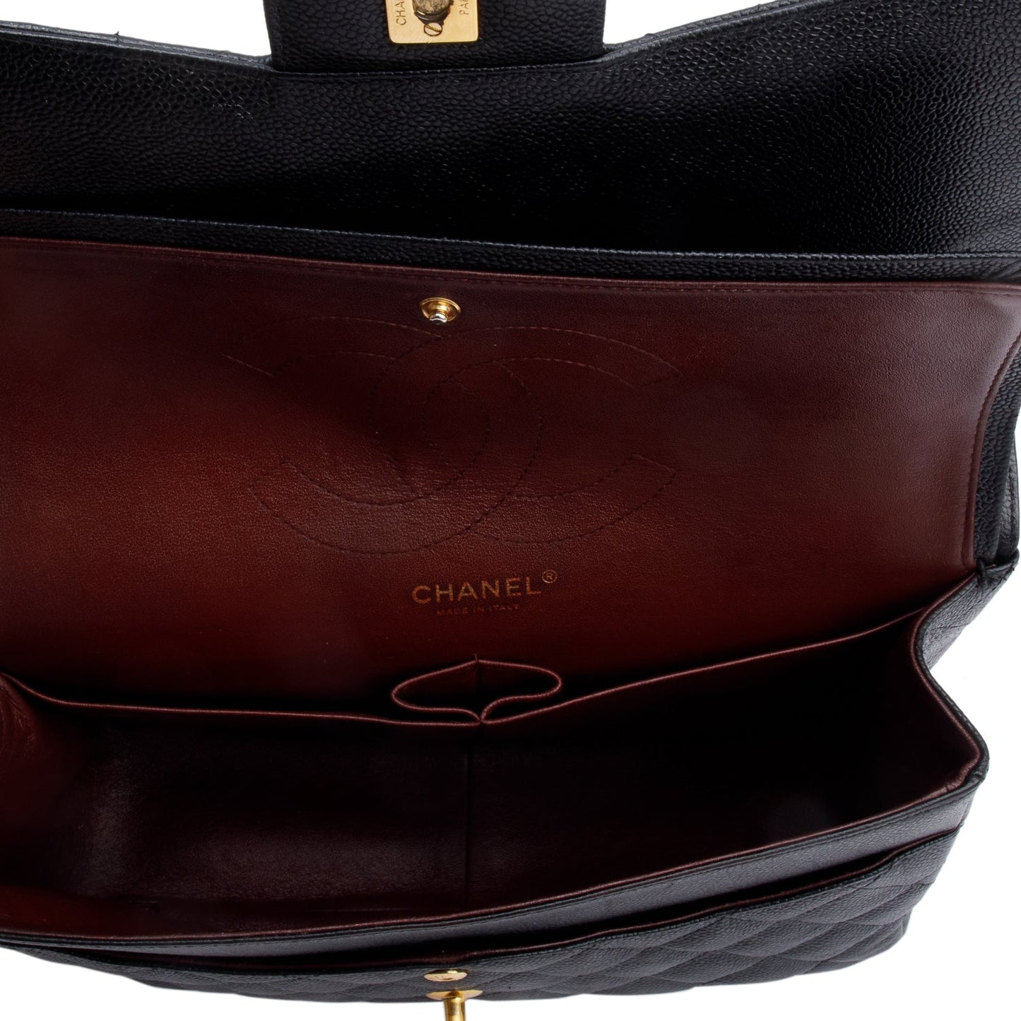 Chanel Black Quilted Caviar Leather Classic Jumbo Double Flap Bag