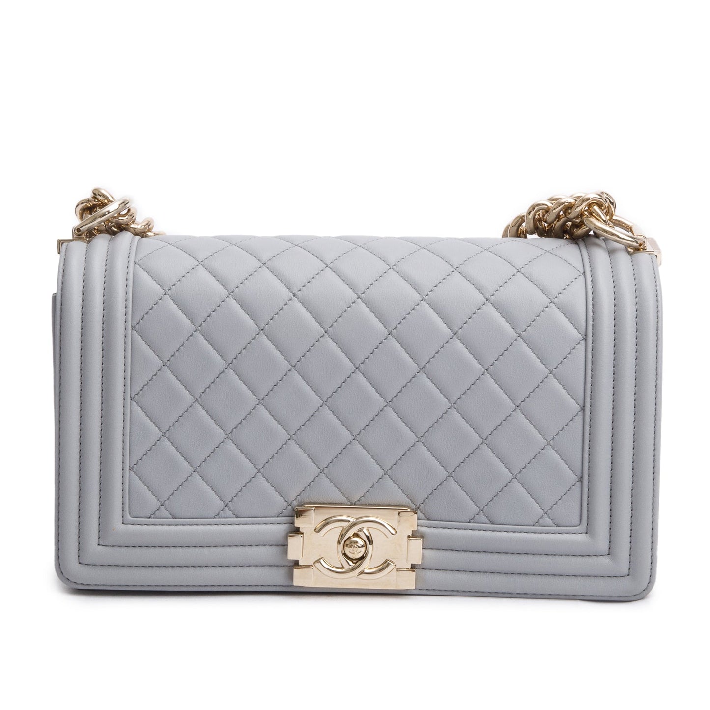Chanel Grey Quilted Calfskin Leather Medium Boy Bag