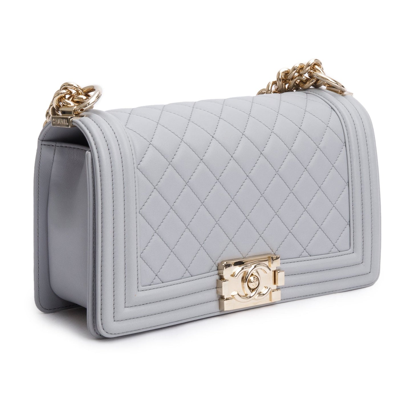 Chanel Grey Quilted Calfskin Leather Medium Boy Bag