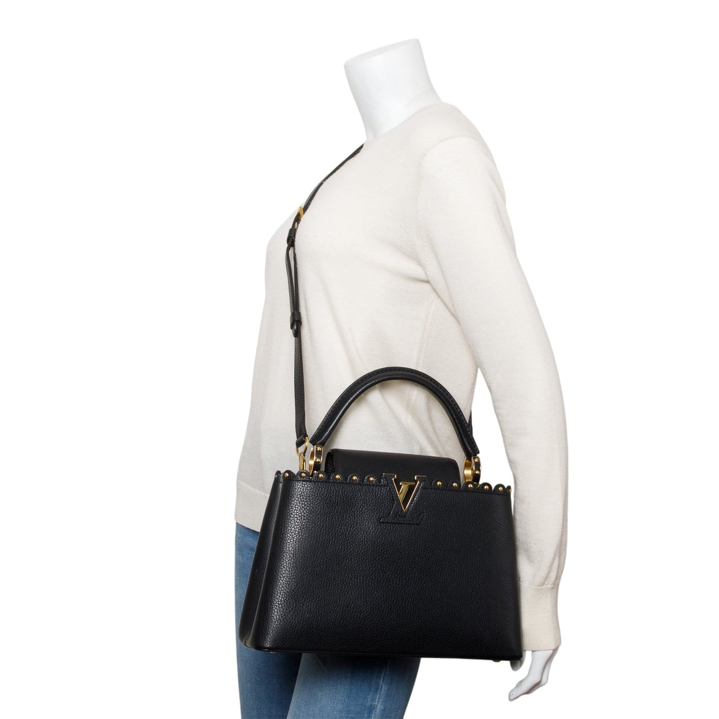Louis Vuitton Black Taurillon Studded Capucines MM
