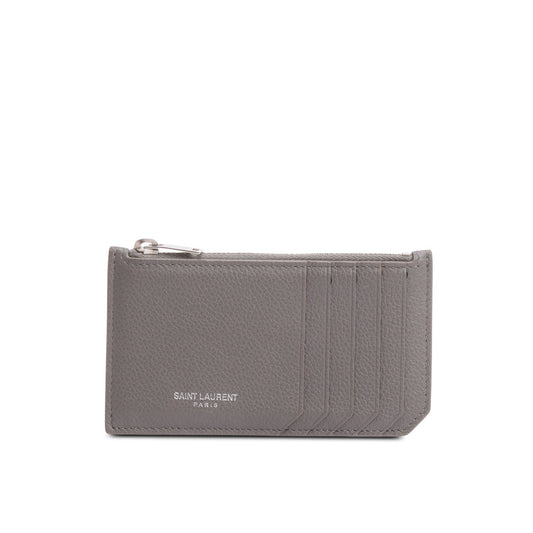 Saint Laurent Grey Grain De Poudre Paris Fragments Zipped Card Case