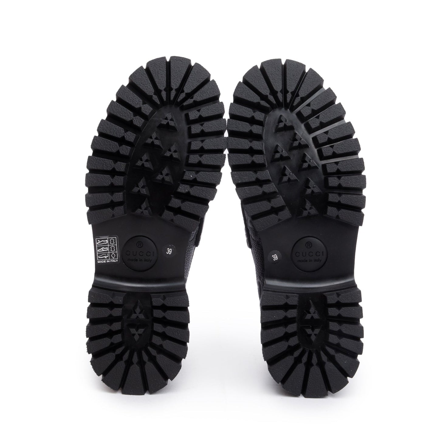 Gucci Black GG Embossed Calfskin Leather Horsebit Accent Lug Sole Loafers, Size 39