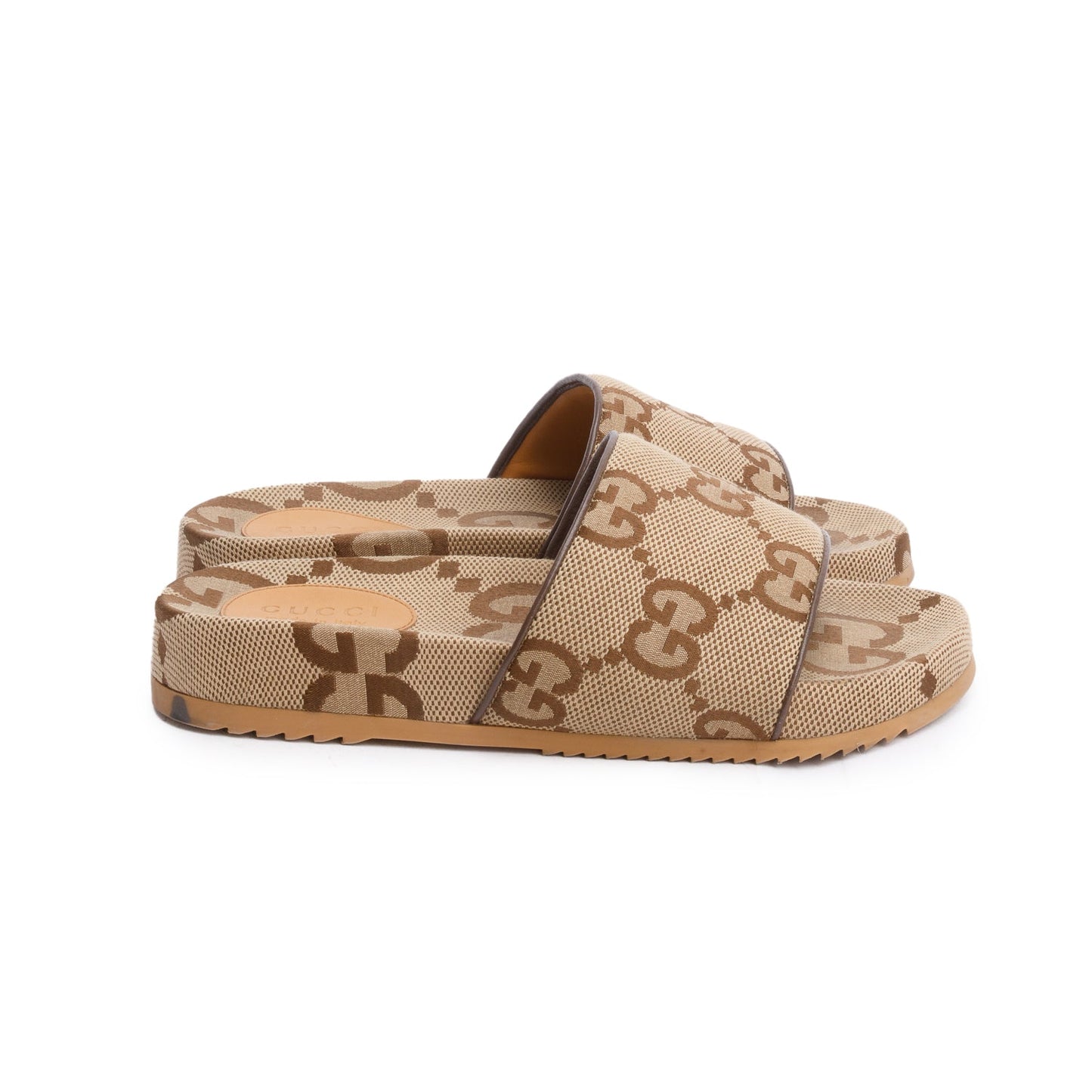 Gucci Beige & Ebony Maxi GG Canvas Platform Slide Sandal, Size 9
