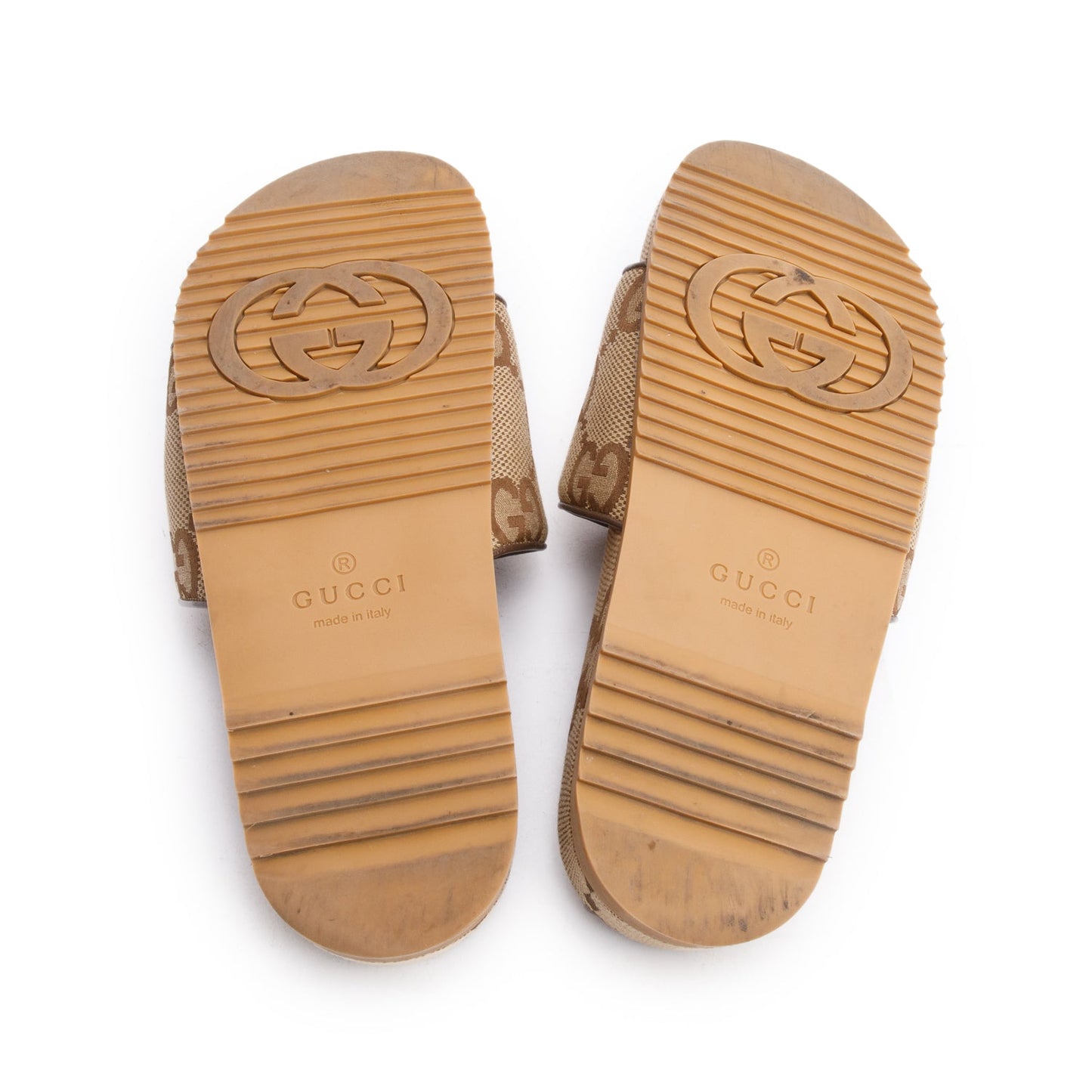 Gucci Beige & Ebony Maxi GG Canvas Platform Slide Sandal, Size 9