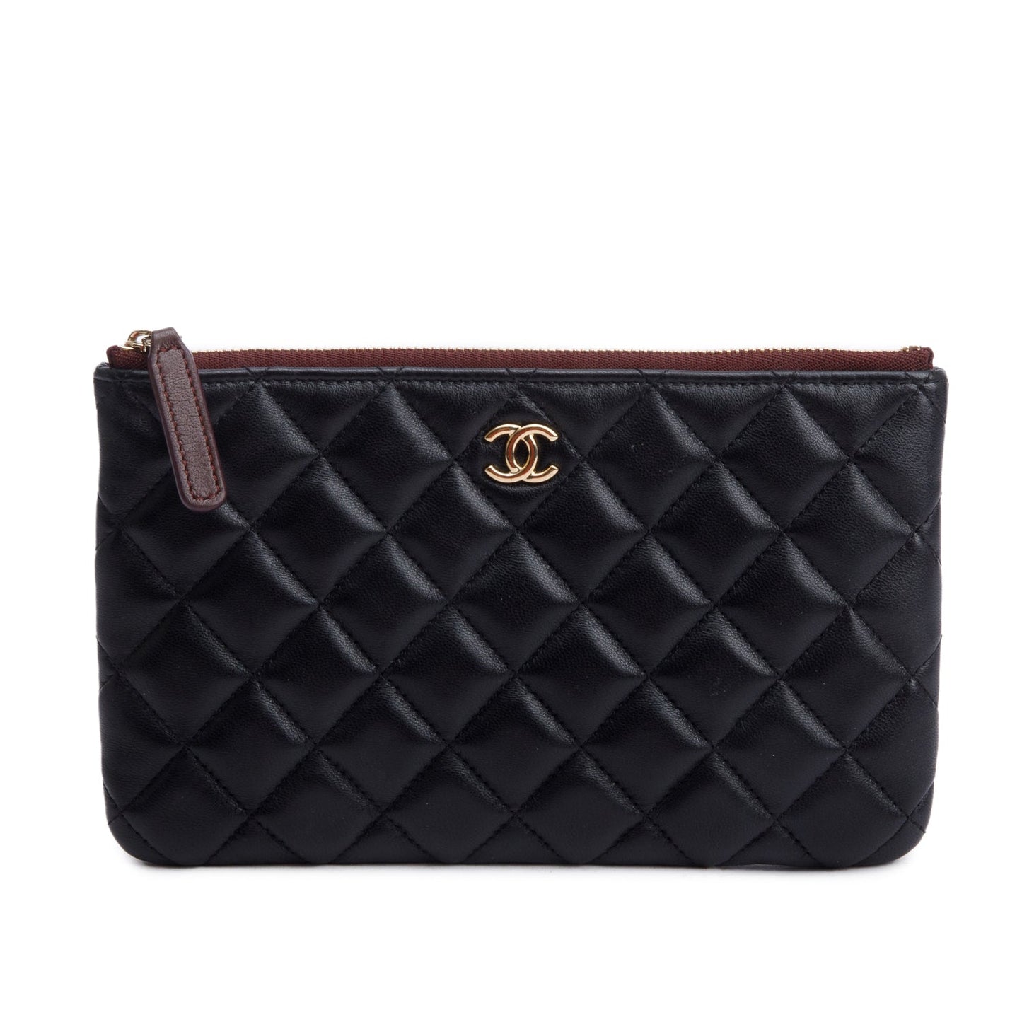 Chanel 2021 Black Quilted Lambskin Leather Classic Small O-Case Pouch