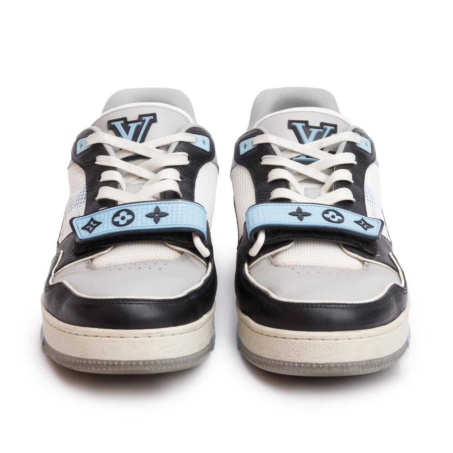 Louis Vuitton 2023 Blue Monogram Velcro Black/Grey Calfskin Leather Trainer Sneakers, Me's Size 7.5