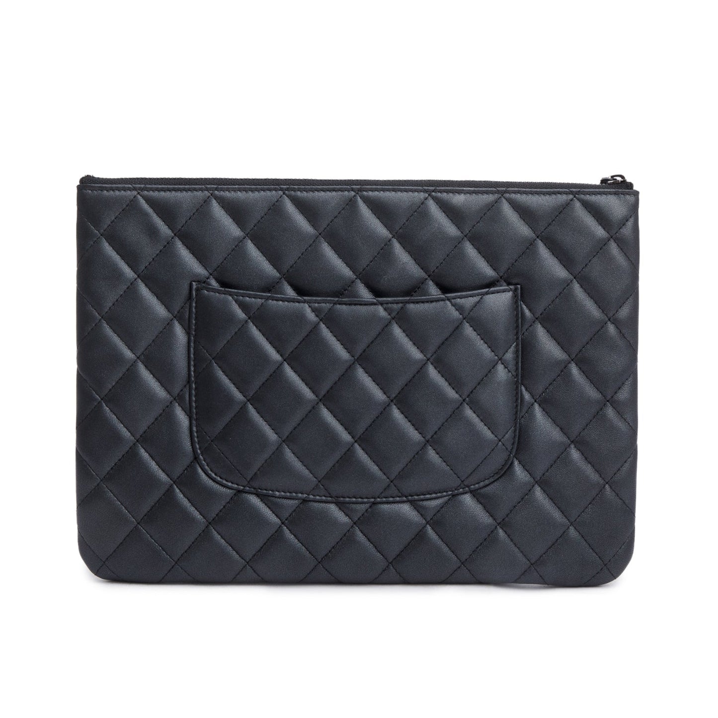 Chanel Black Quilted Lambskin Leather Medium O-Case Clutch