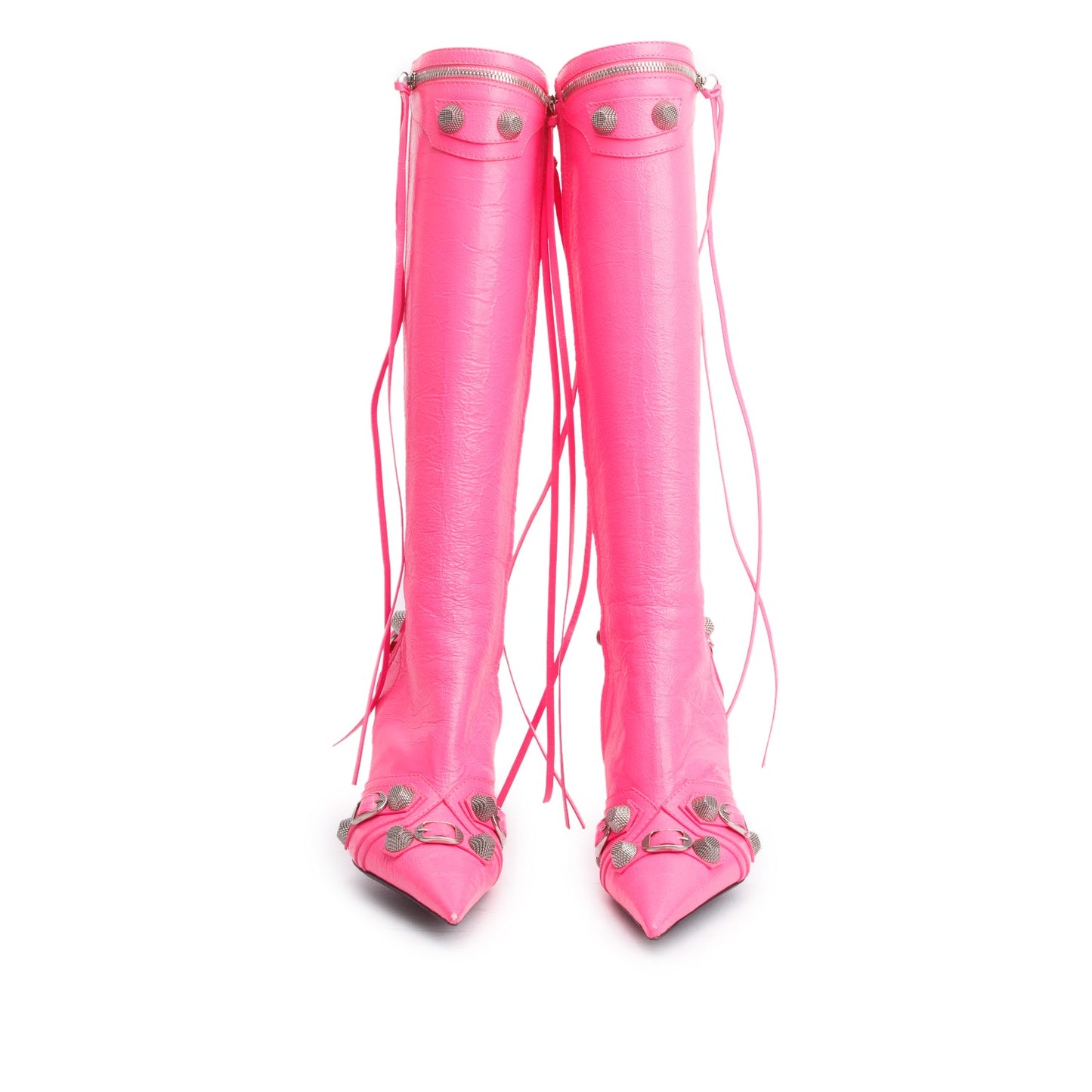 Balenciaga Pink Arena Leather Cagole Knee High Boots, Size 37