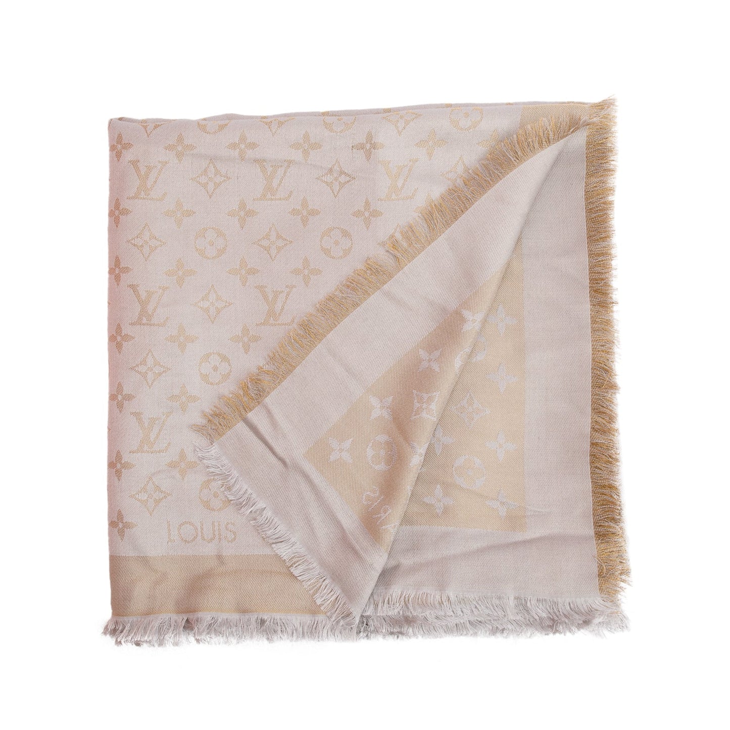 Louis Vuitton Silver/Gold Monogram Wool Shine Shawl Scarf