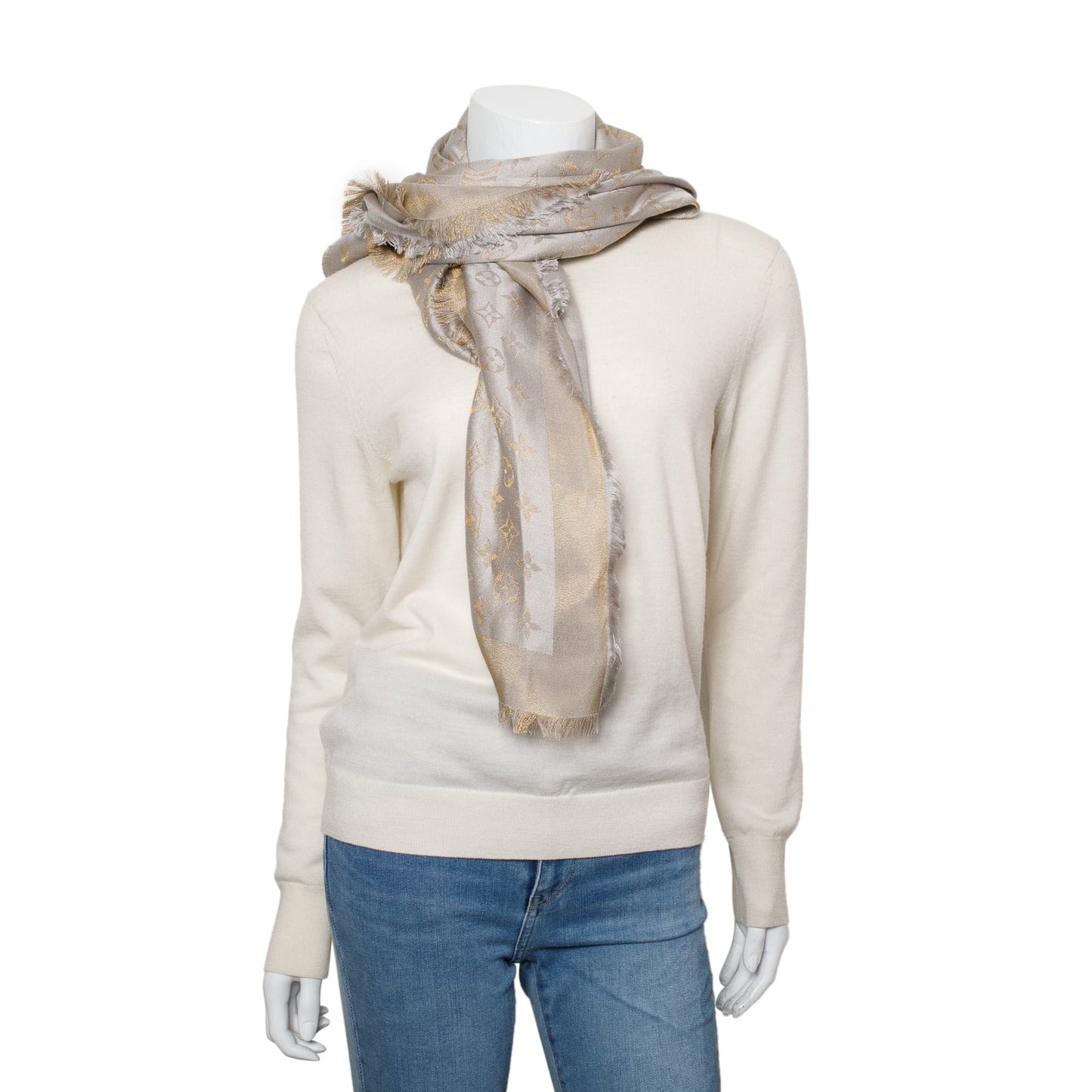Louis Vuitton Silver/Gold Monogram Wool Shine Shawl Scarf