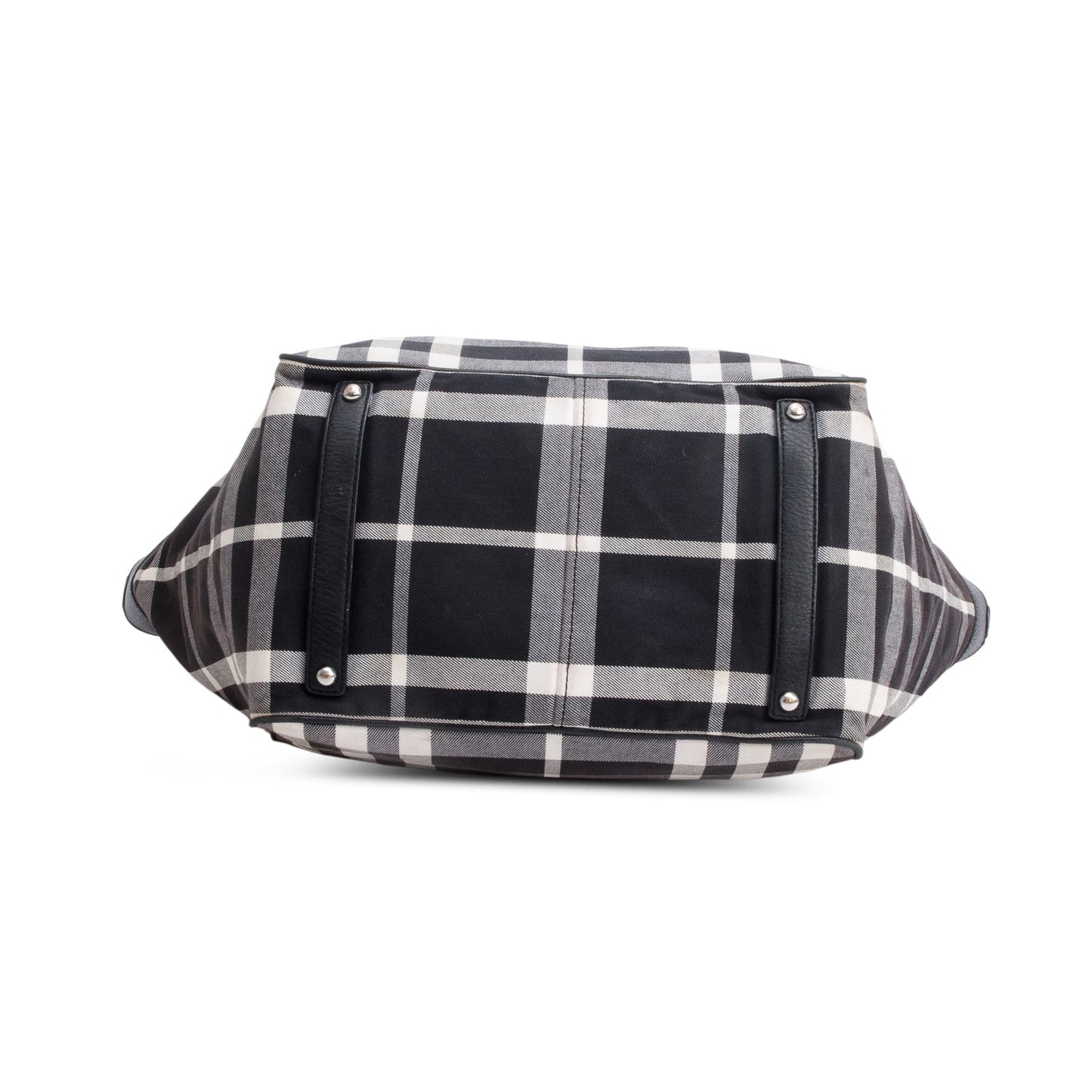 Burberry Black & White Beat Check Canvas Leather Trimmed Beach Tote Bag