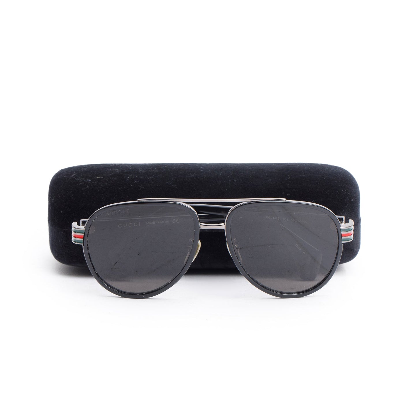 Gucci GG0447S Black Acetate Metal Web Aviator Sunglasses