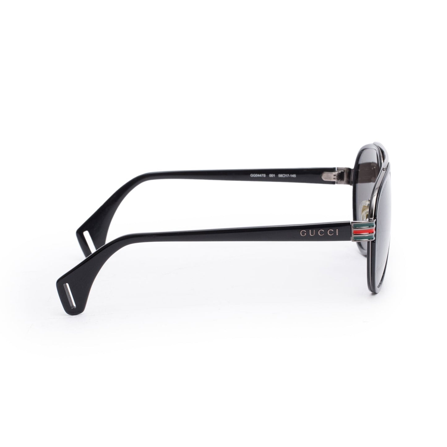 Gucci GG0447S Black Acetate Metal Web Aviator Sunglasses