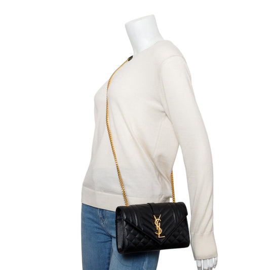 Saint Laurent Black Grained De Poudre Small Envelope Crossbody Bag