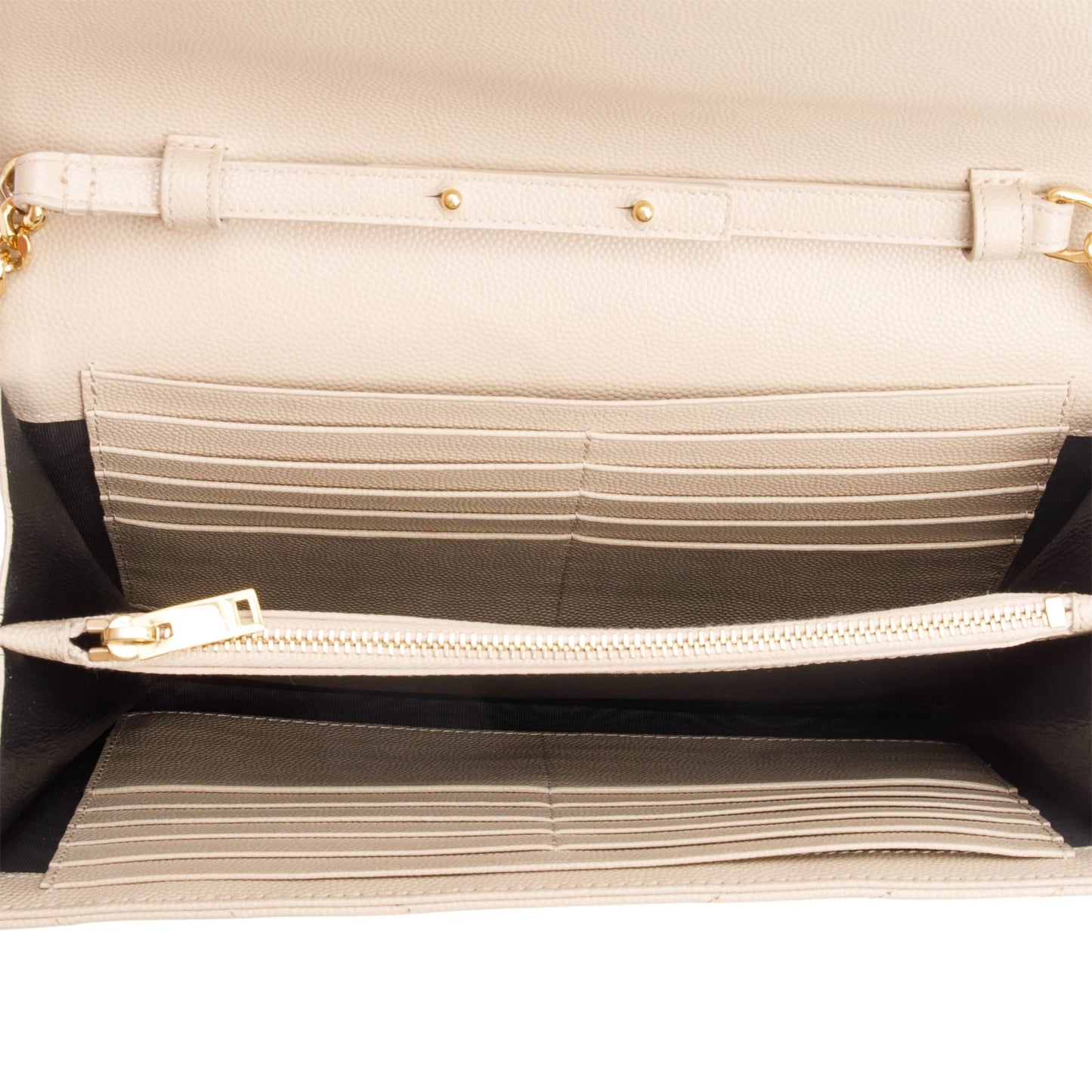 Saint Laurent Neutral Grain De Poudre Leather Cassandre Envelope Chain Wallet