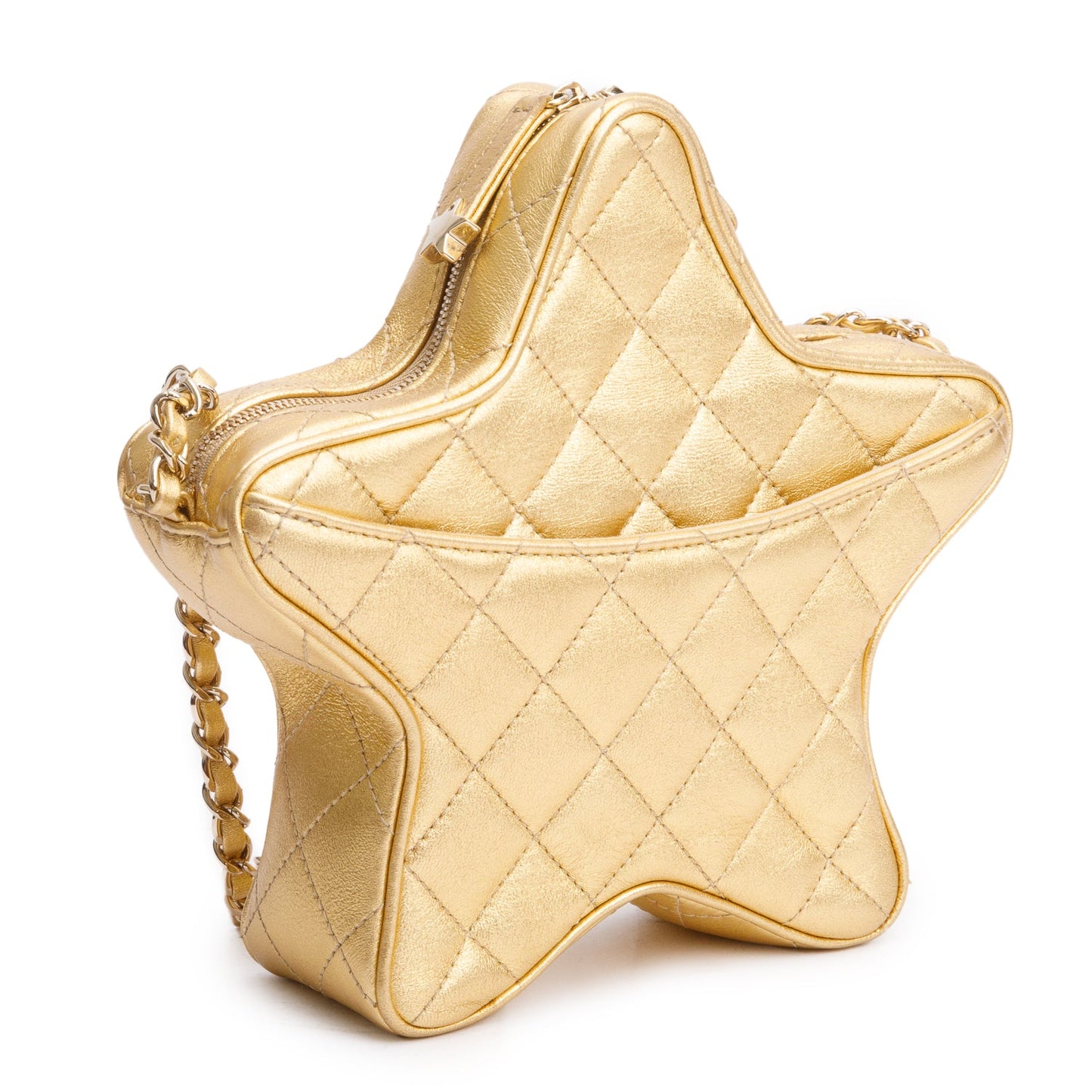 Chanel 2024 Metallic Gold Leather Walk Of Fame Star Crossbody Bag
