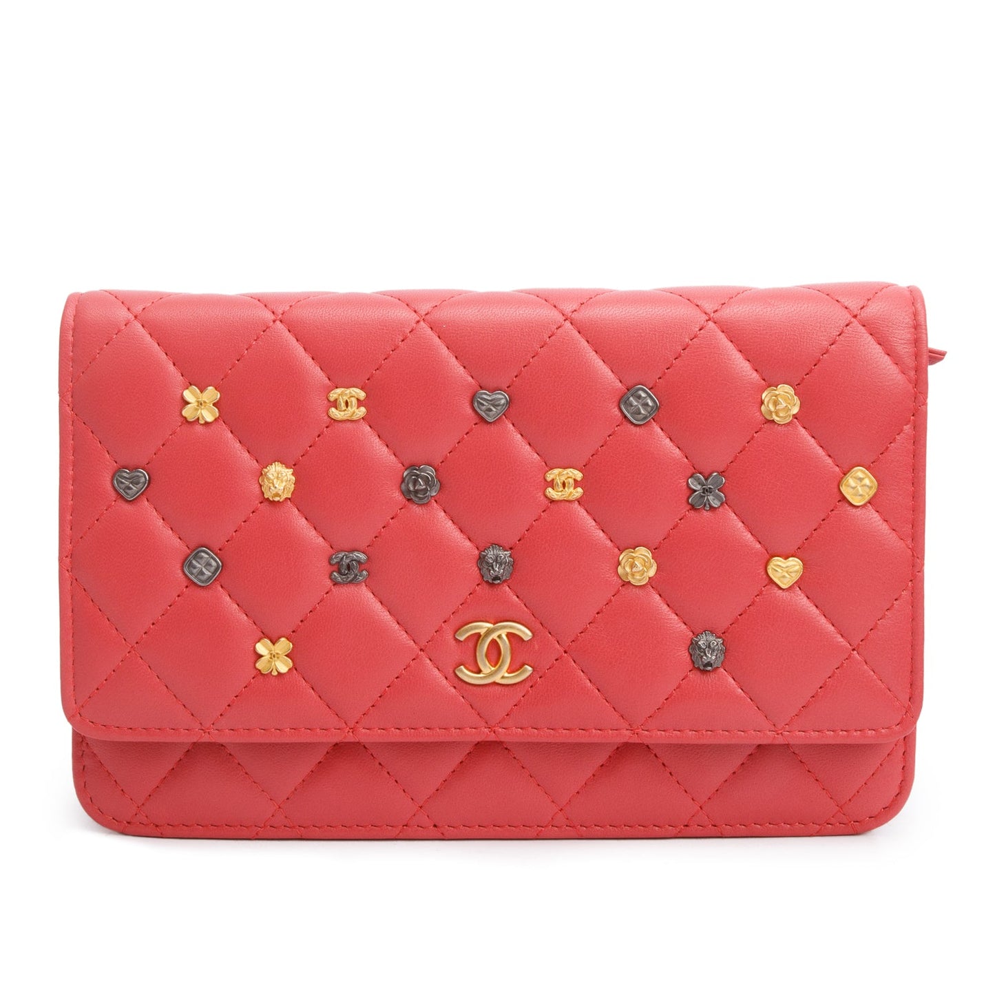 Chanel Pink Quilted Lambskin Leather 18k Lucky Charms Wallet on Chain