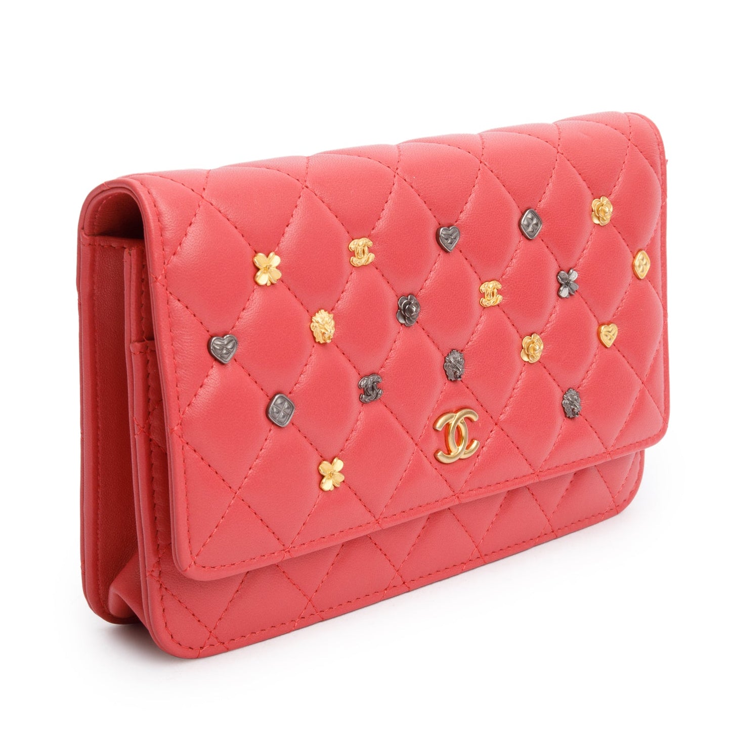 Chanel Pink Quilted Lambskin Leather 18k Lucky Charms Wallet on Chain