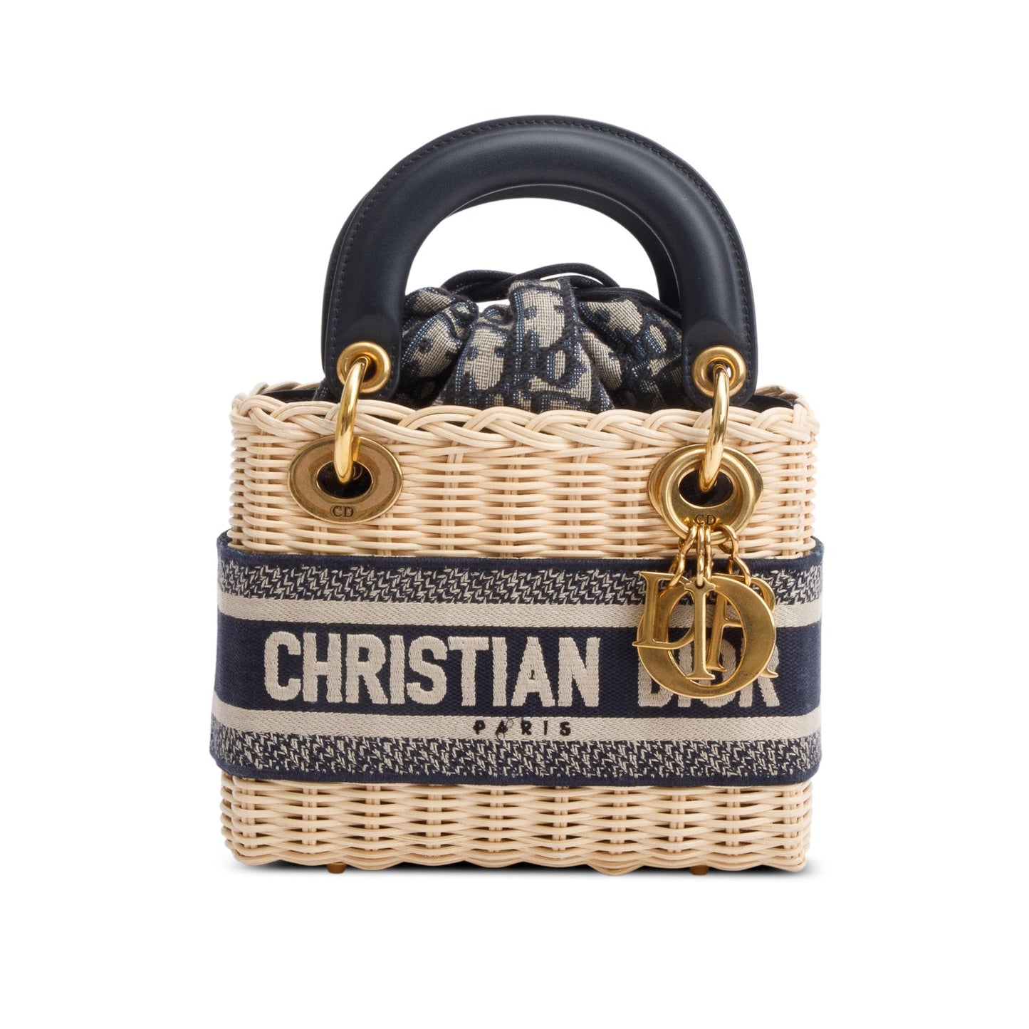 Christian Dior 2022 Wicker Navy Oblique Mini Lady Dior Bag
