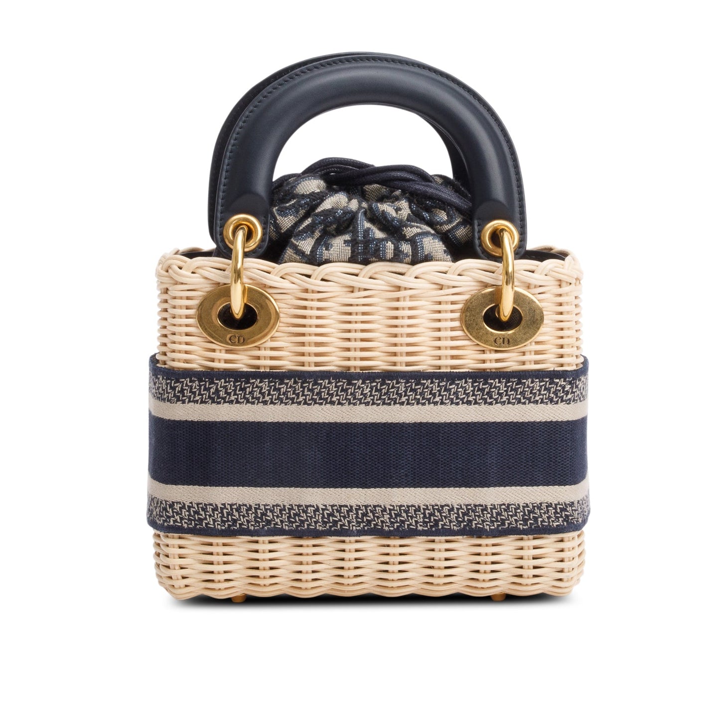 Christian Dior 2022 Wicker Navy Oblique Mini Lady Dior Bag