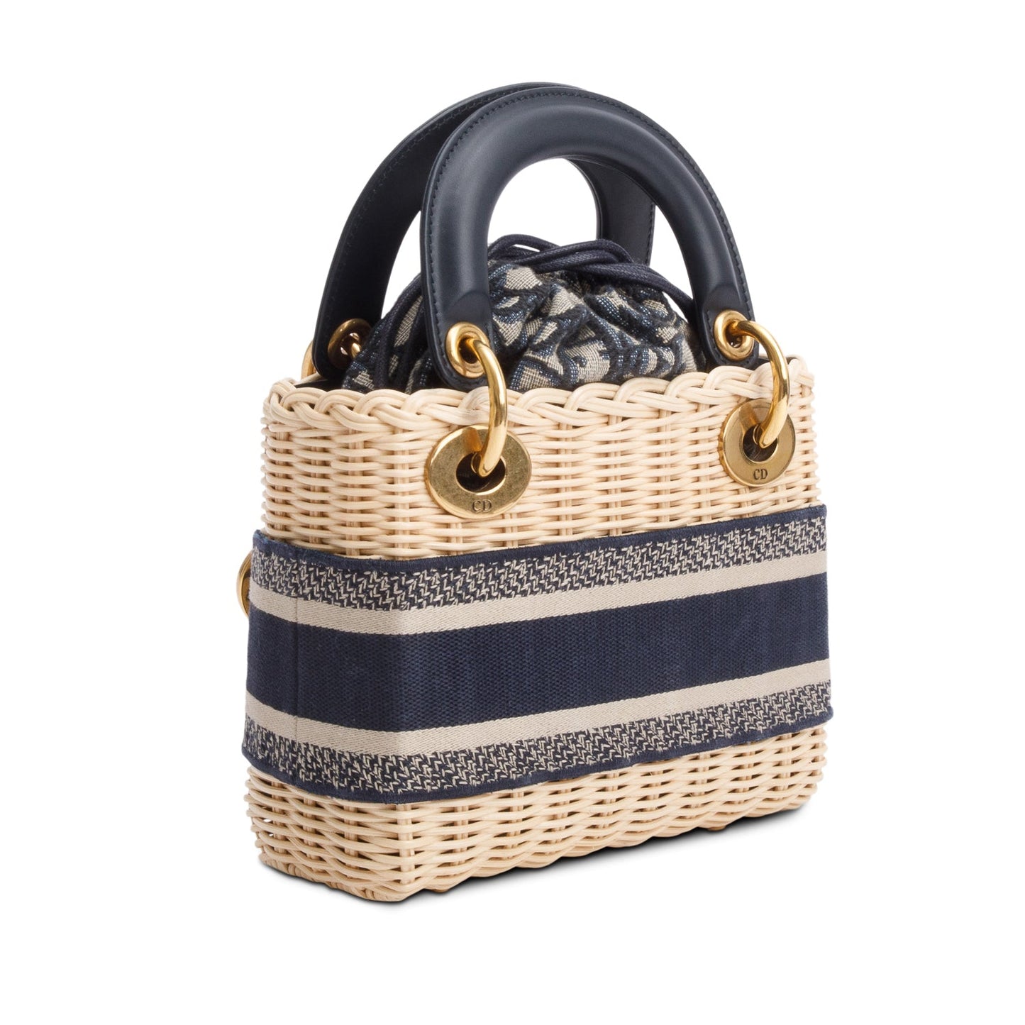 Christian Dior 2022 Wicker Navy Oblique Mini Lady Dior Bag