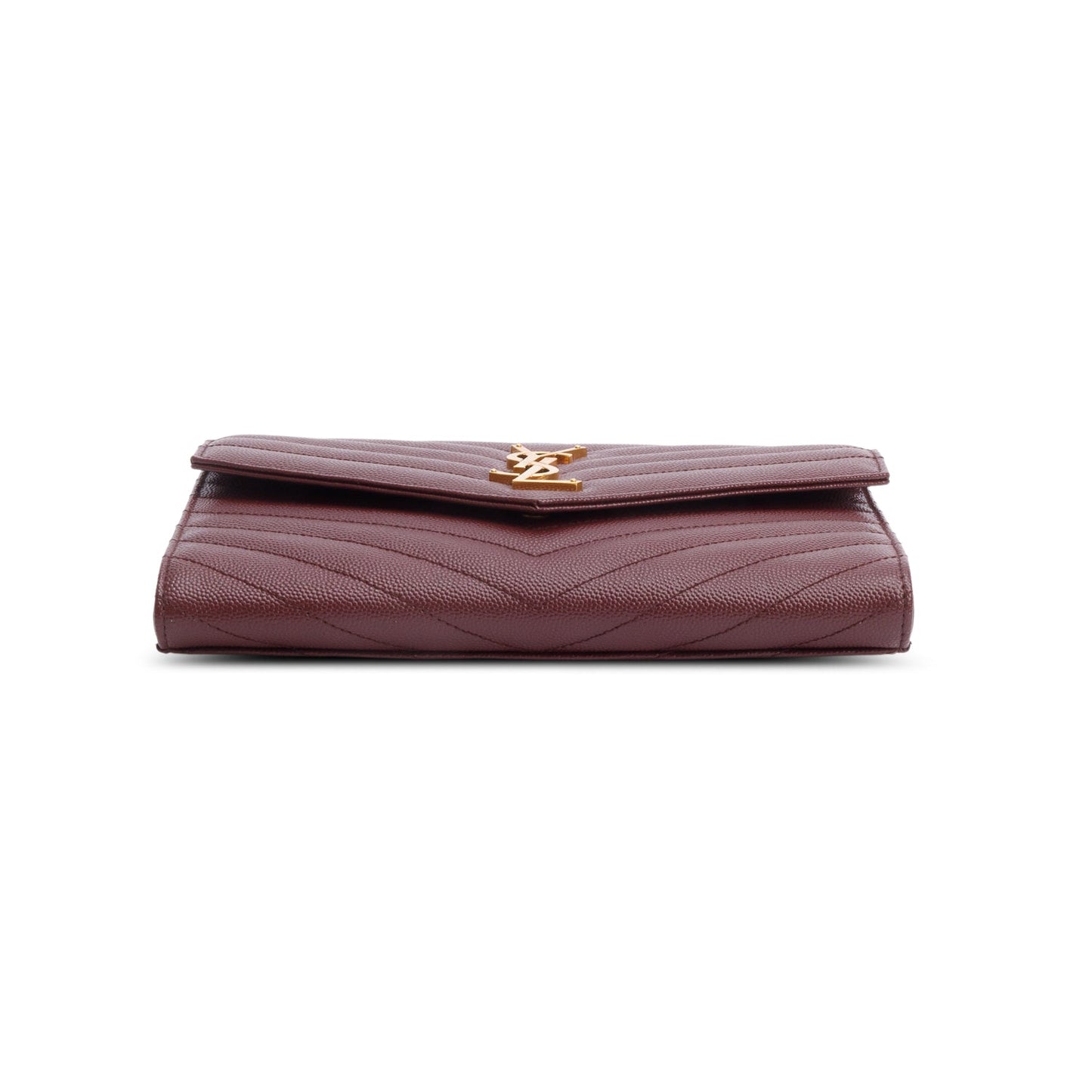 Saint Laurent 2022 Burgundy Grain de Poudre Matelasse Leather Cassandre Flap Wristlet Pouch