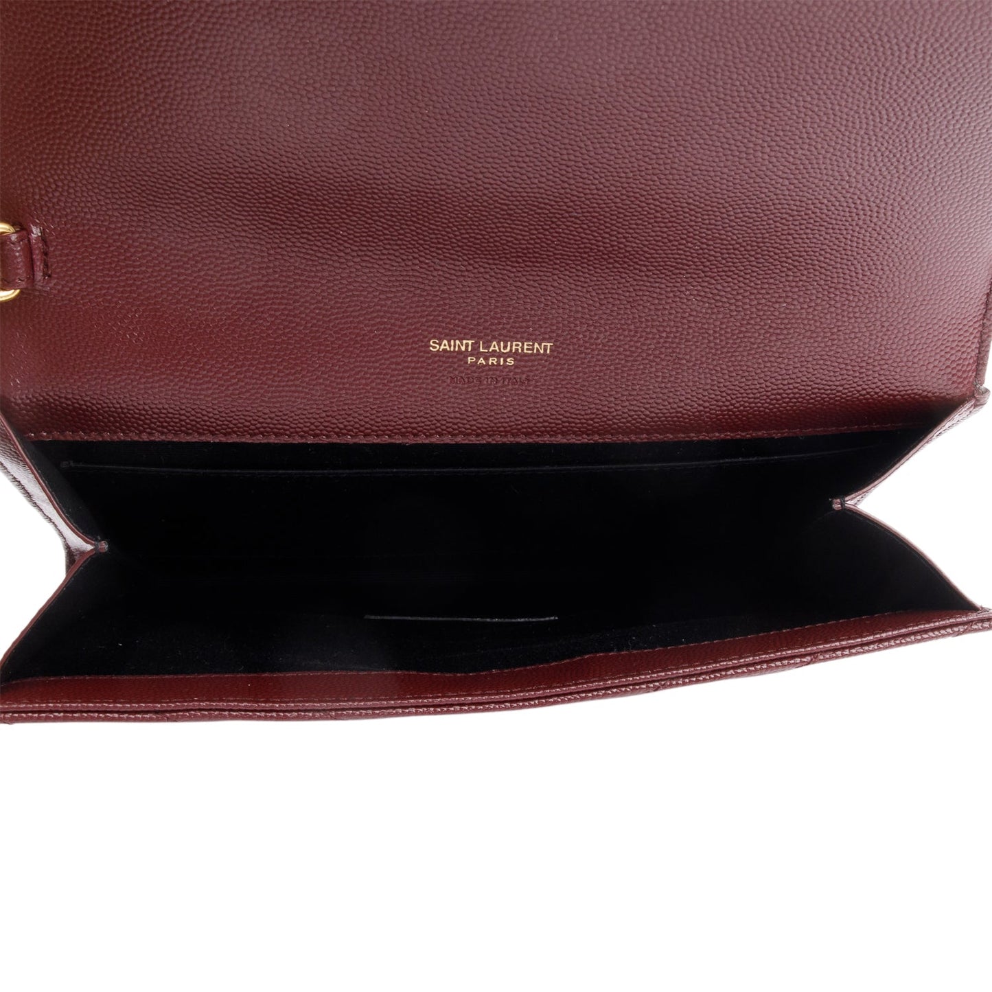 Saint Laurent 2022 Burgundy Grain de Poudre Matelasse Leather Cassandre Flap Wristlet Pouch