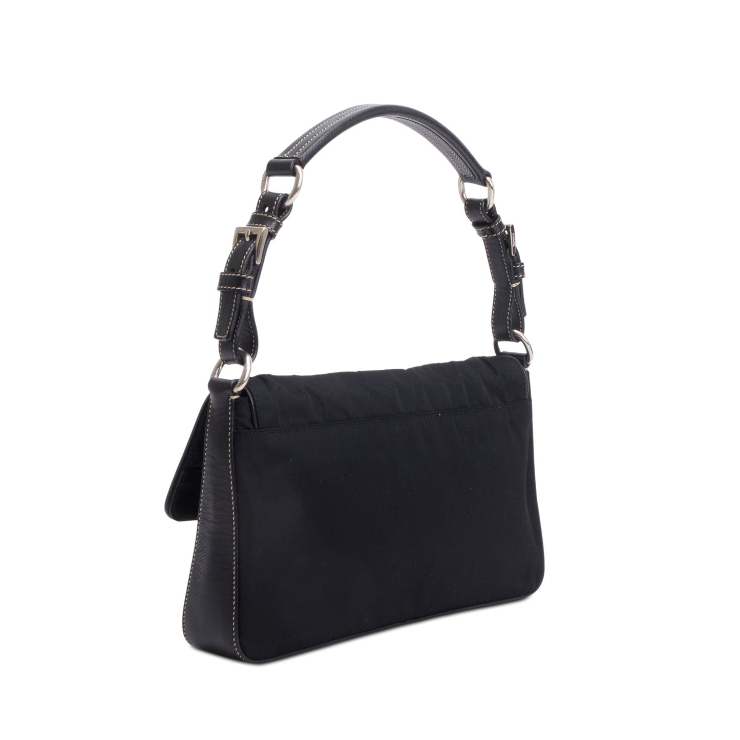 Prada Black Saffiano-Trimmed Tessuto Nylon Flap Shoulder Bag