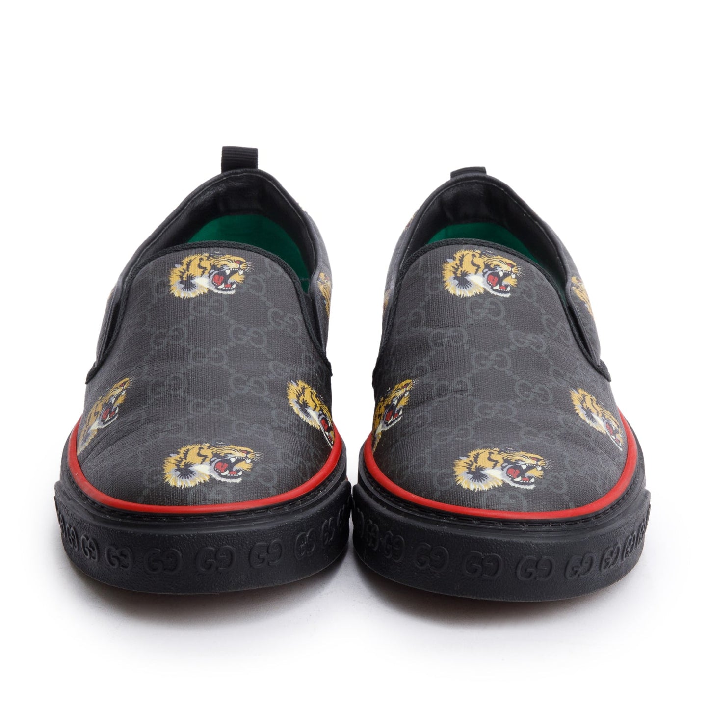 Gucci Black Tigers GG Supreme Canvas Tennis 1977 Slip On Sneakers, Men's Size 10