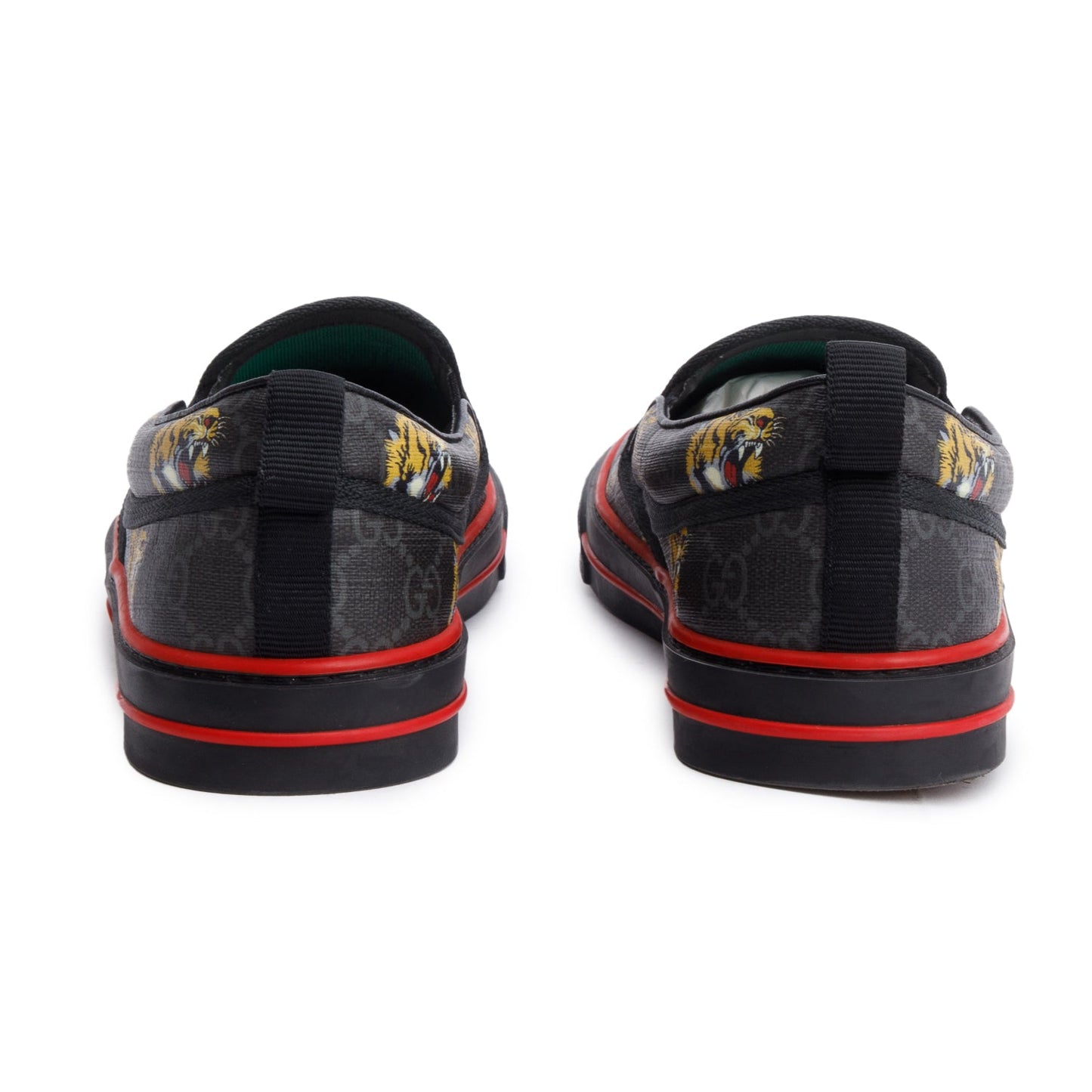 Gucci Black Tigers GG Supreme Canvas Tennis 1977 Slip On Sneakers, Men's Size 10