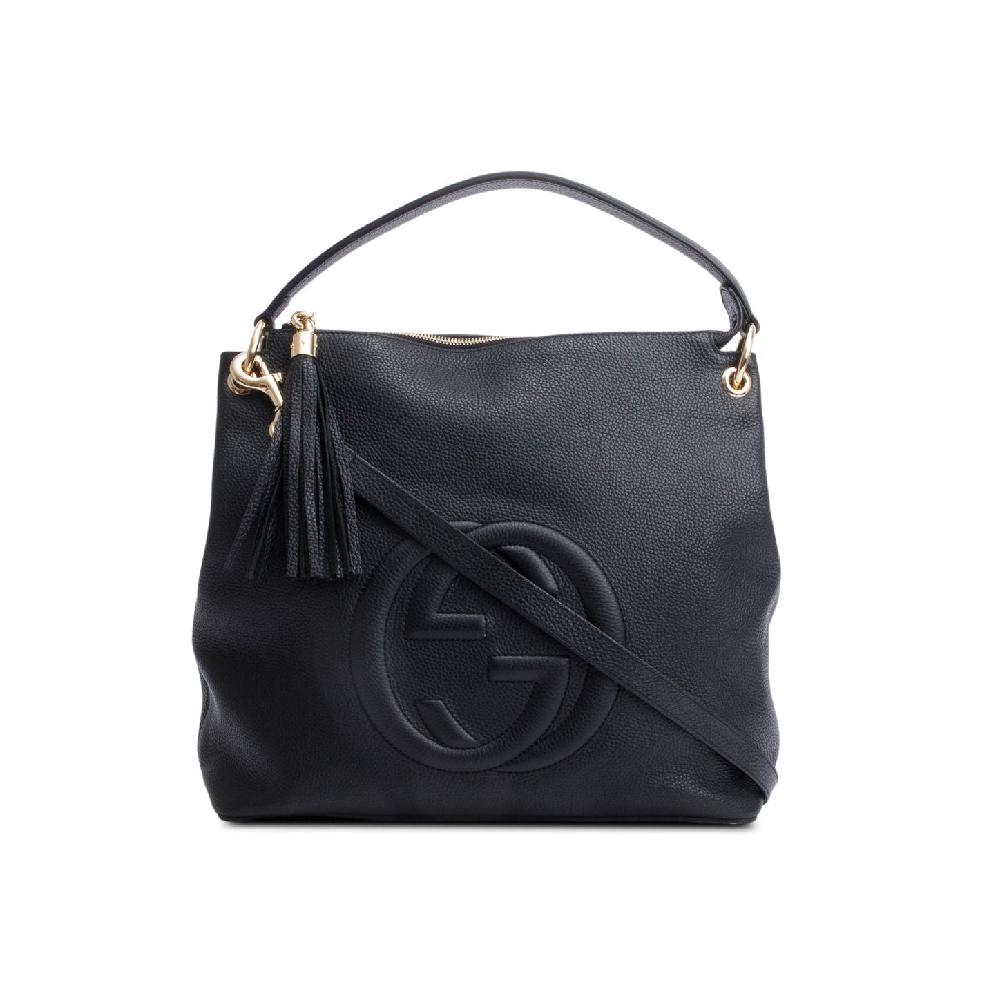 Gucci Black Pebbled Calfskin Leather Large Convertible Soho Hobo Bag