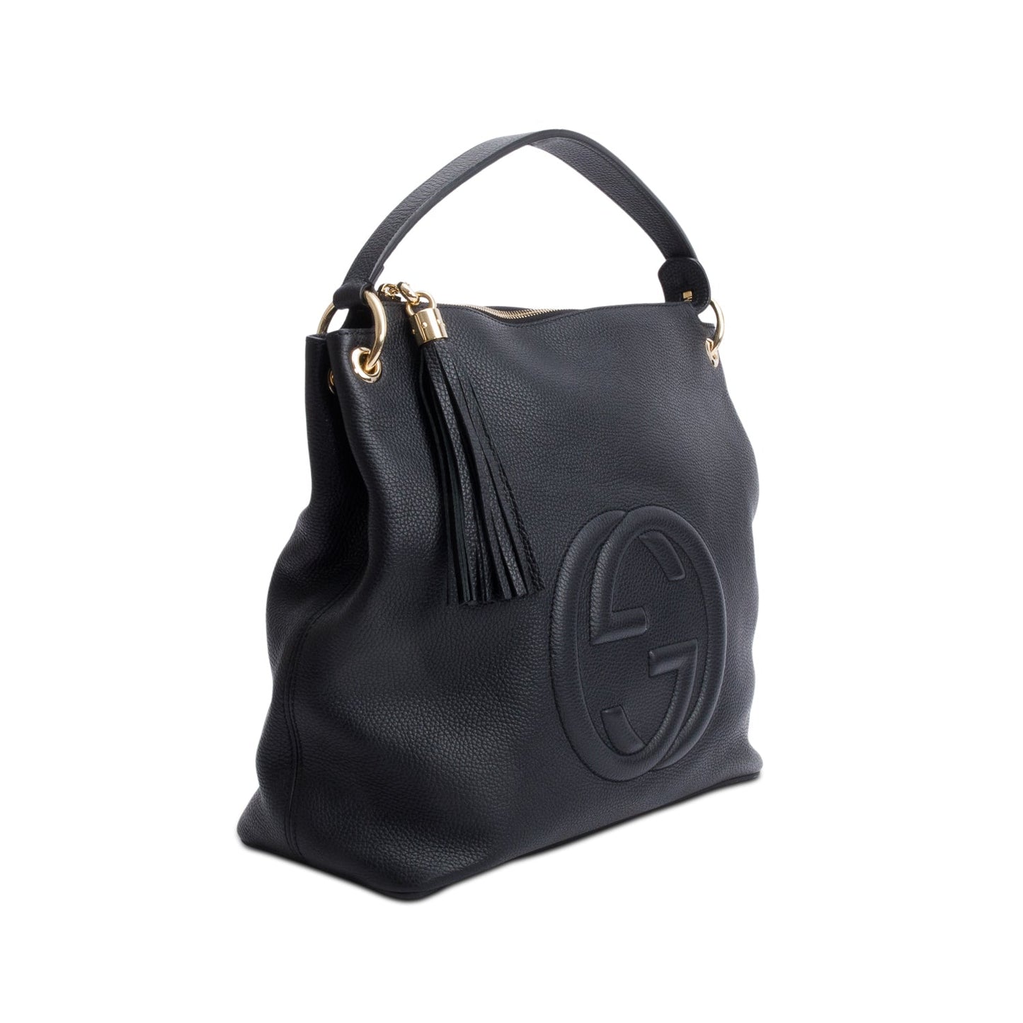 Gucci Black Pebbled Calfskin Leather Large Convertible Soho Hobo Bag