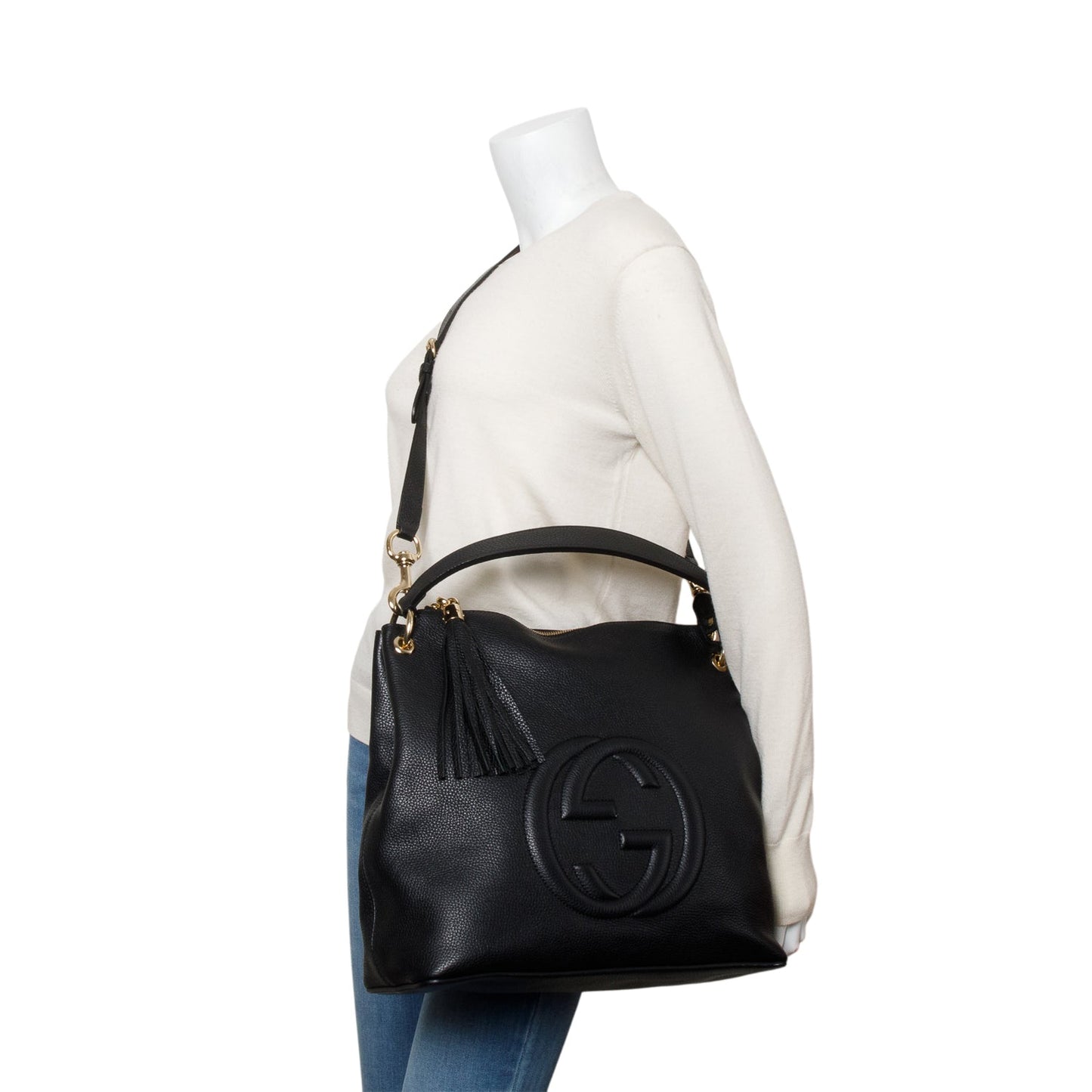 Gucci Black Pebbled Calfskin Leather Large Convertible Soho Hobo Bag