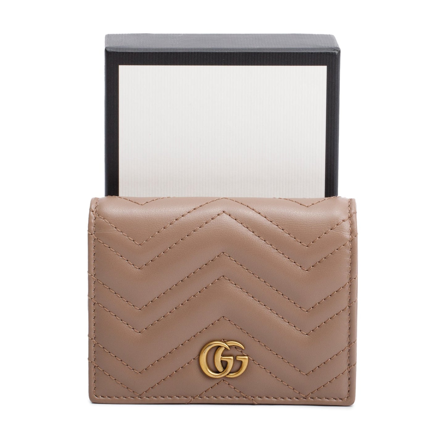 Gucci Beige Quilted GG Marmont Leather Card Case Wallet