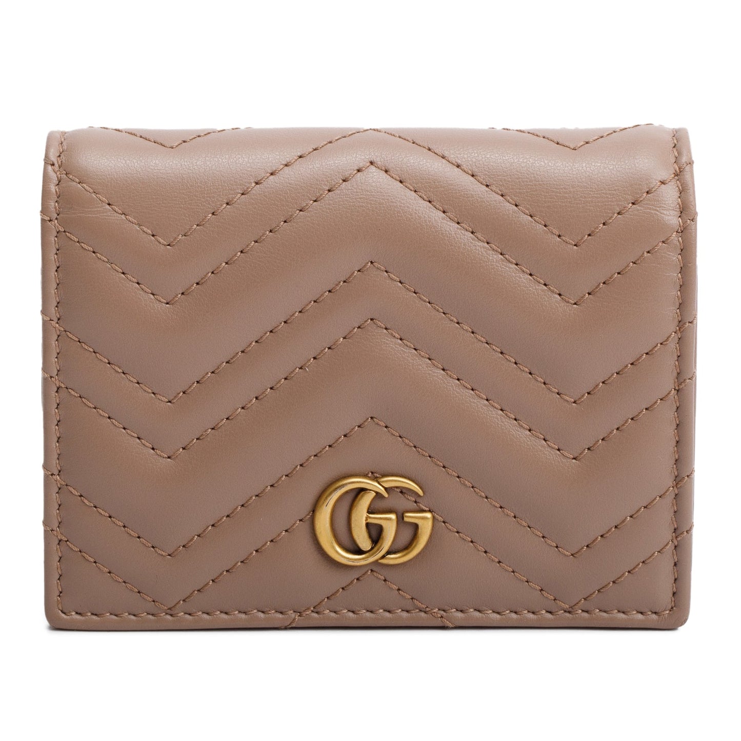 Gucci Beige Quilted GG Marmont Leather Card Case Wallet