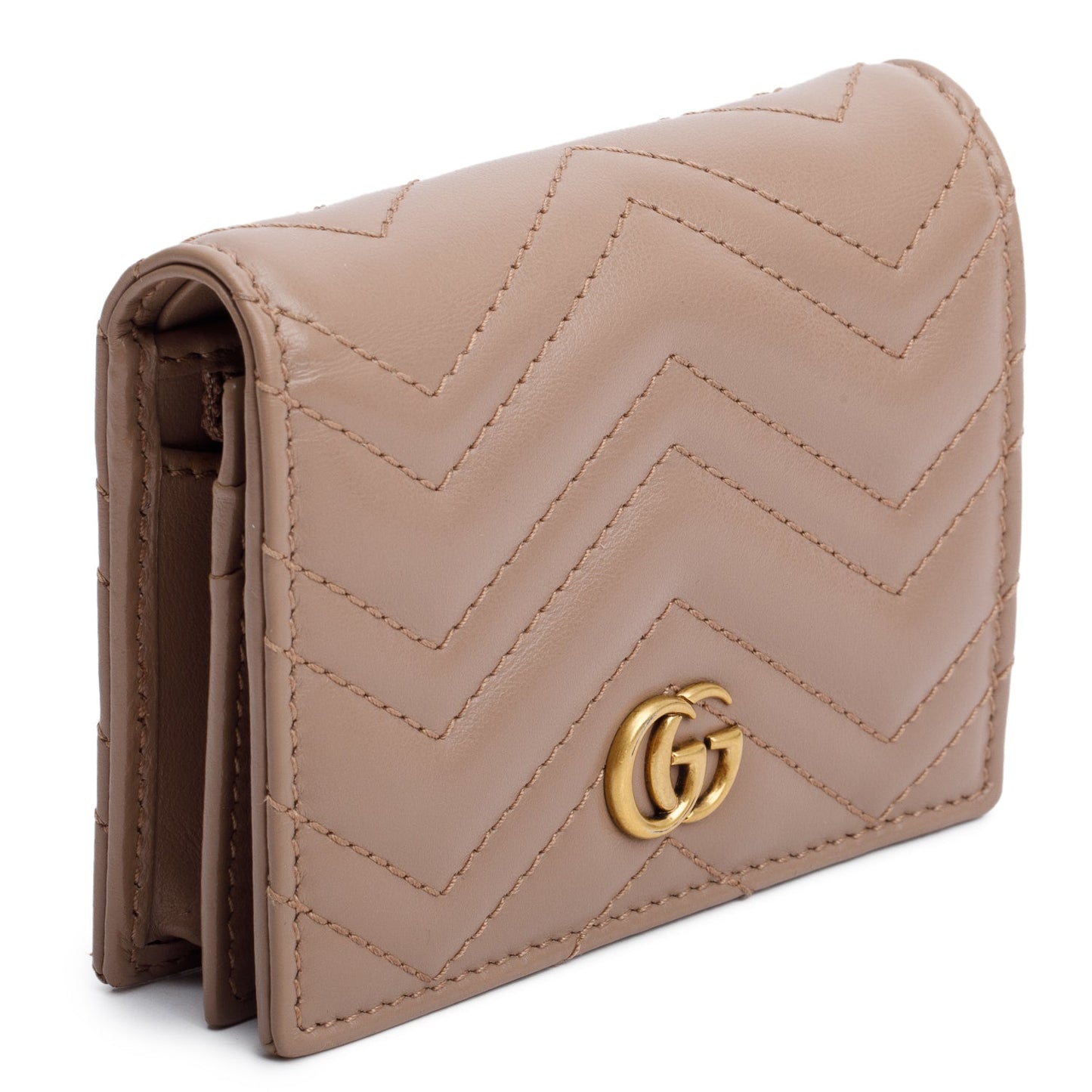 Gucci Beige Quilted GG Marmont Leather Card Case Wallet