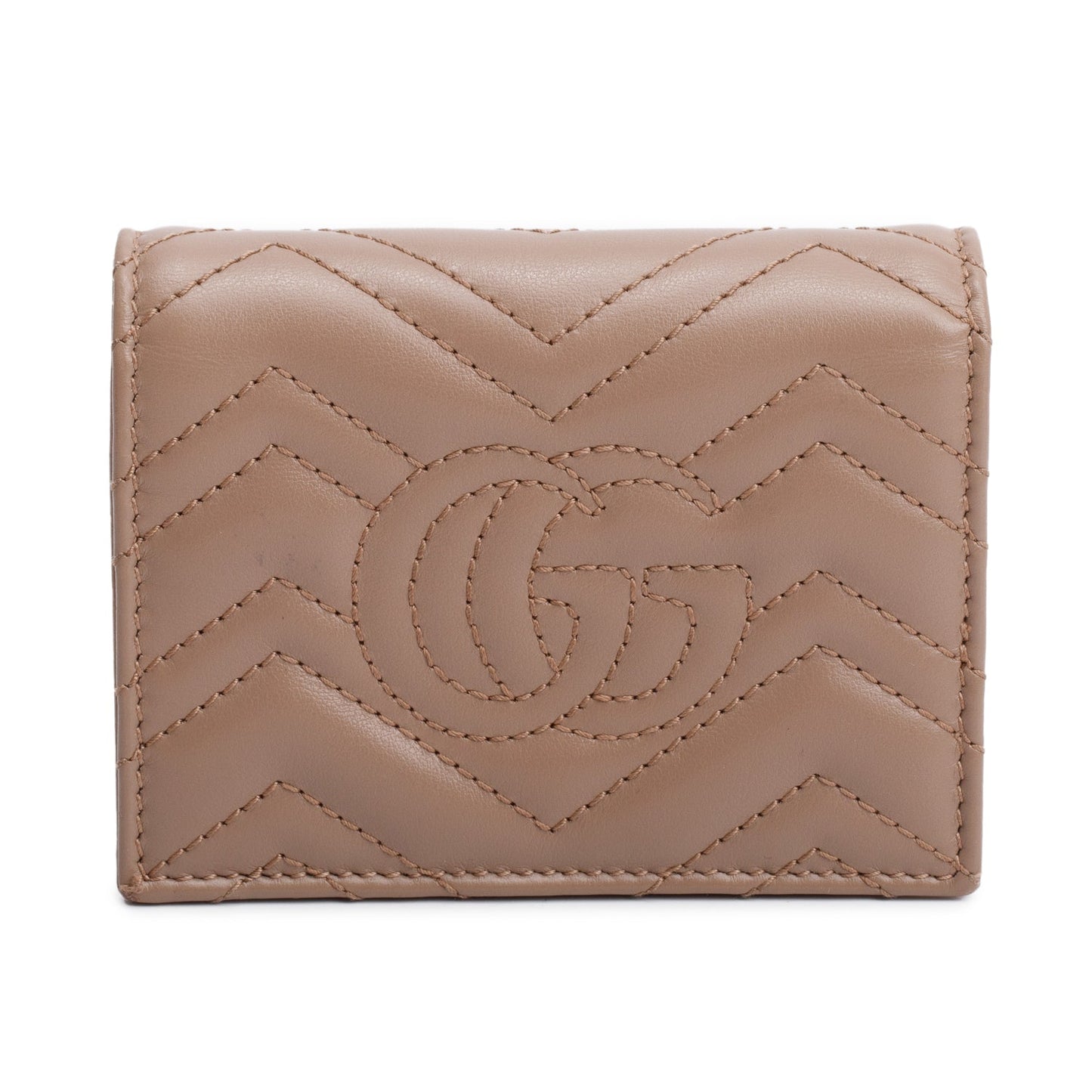 Gucci Beige Quilted GG Marmont Leather Card Case Wallet