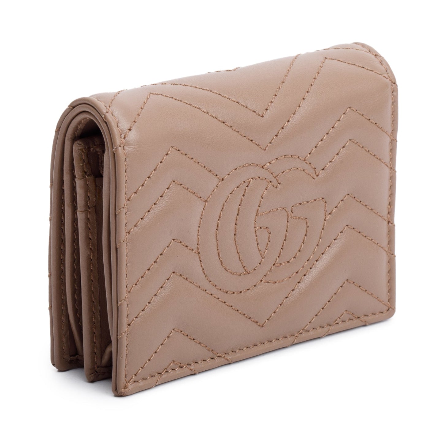 Gucci Beige Quilted GG Marmont Leather Card Case Wallet