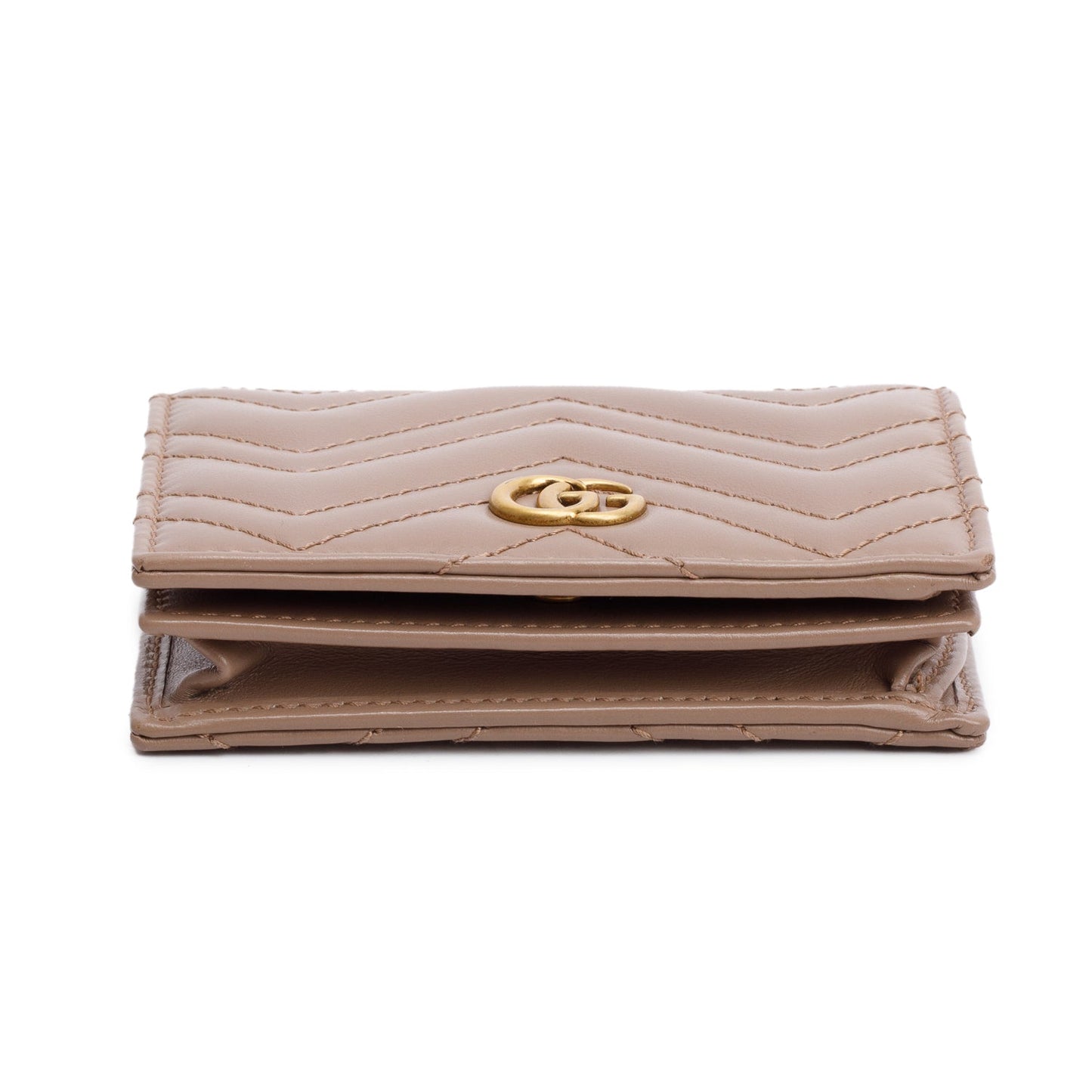 Gucci Beige Quilted GG Marmont Leather Card Case Wallet